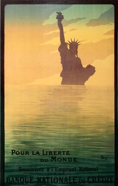 Original Antique WWI Poster Pour La Liberte Du Monde Statue Of Liberty War Loan