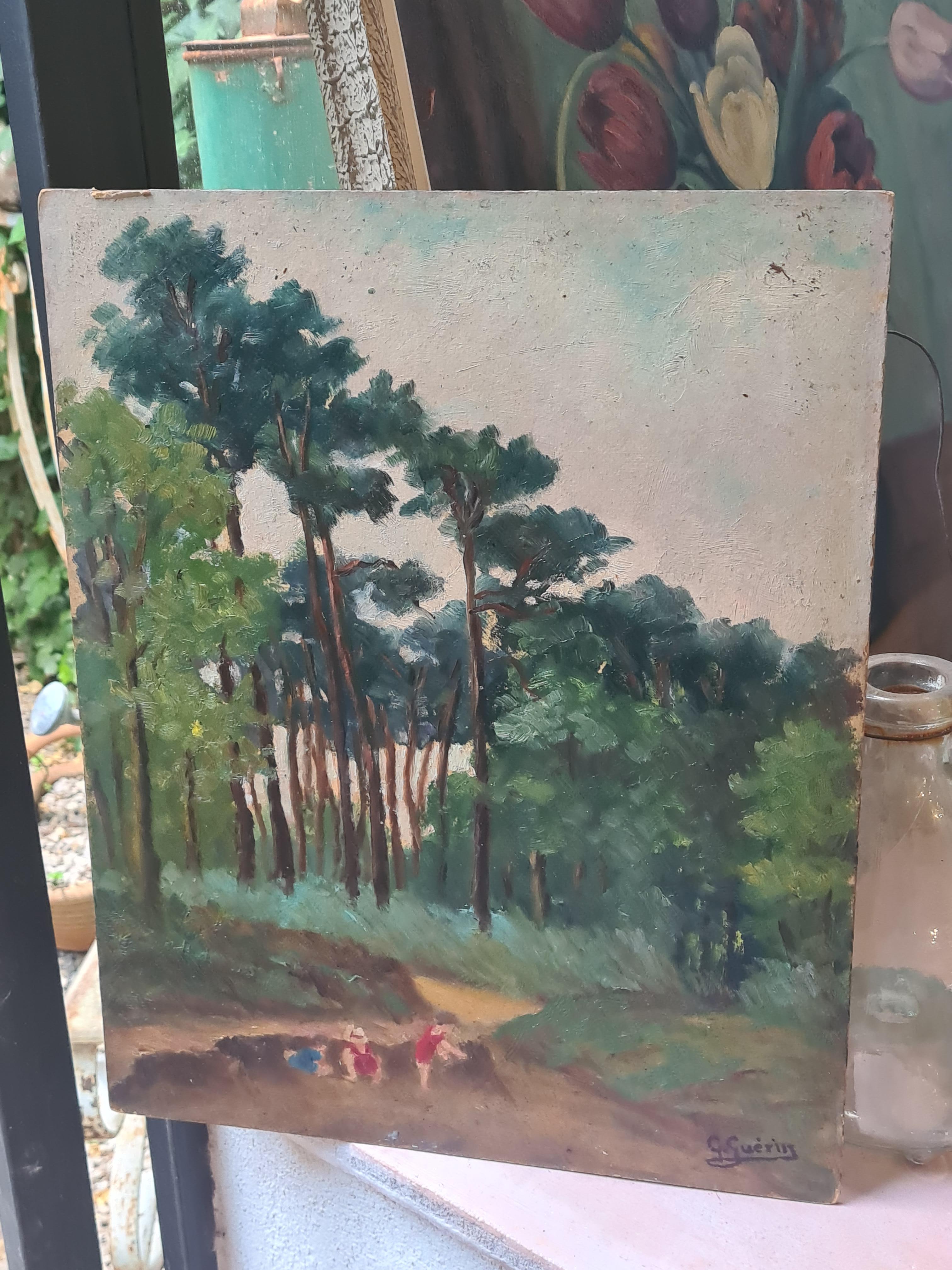 Impressionist Barbizon School Landscape, Children at Play, Mont-de-l'Enclus - Painting by Georges Guerin