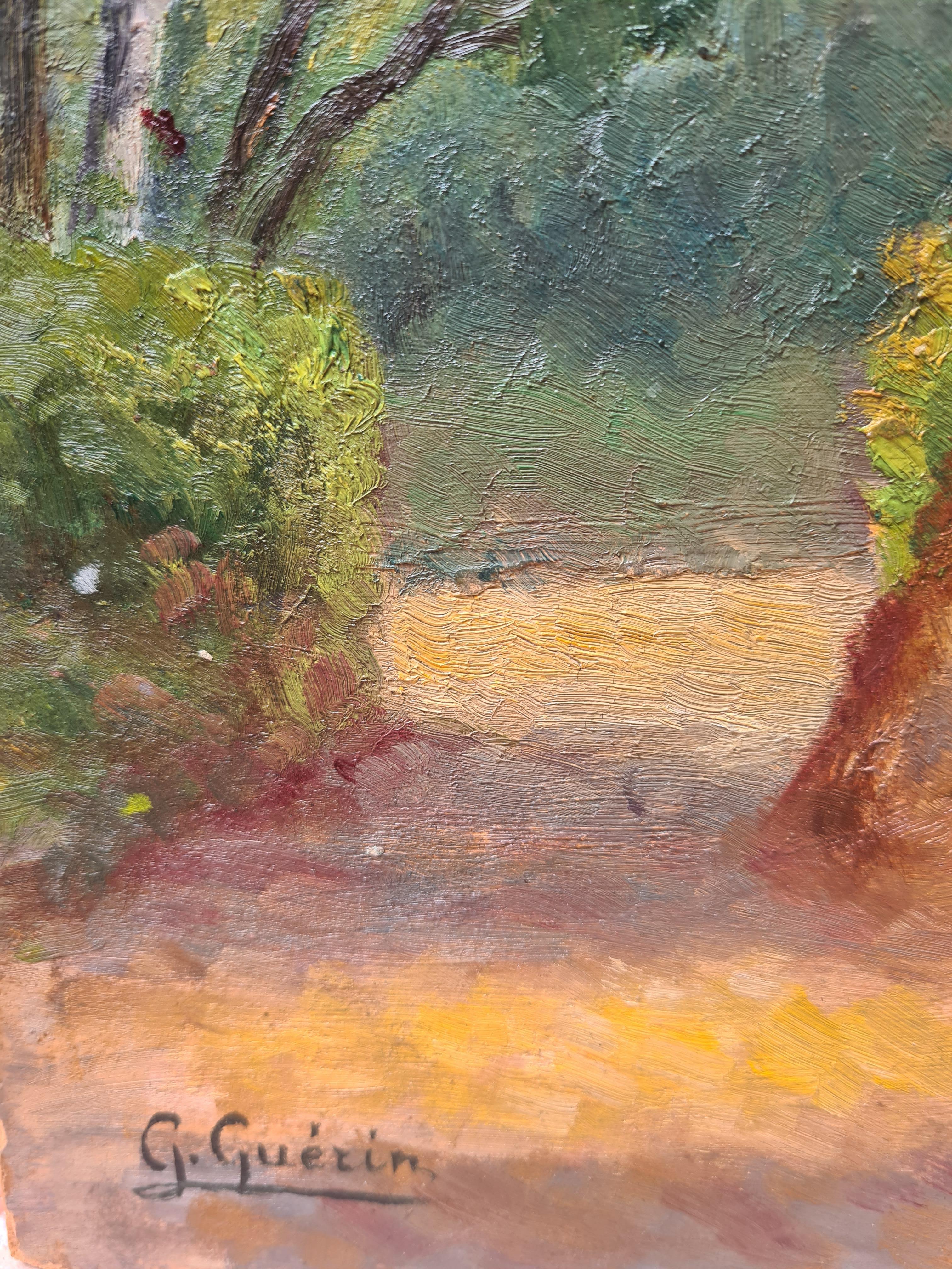 French Impressionist Barbizon School Landscape, Forest at Mont-de-l'Enclus - Painting by Georges Guerin
