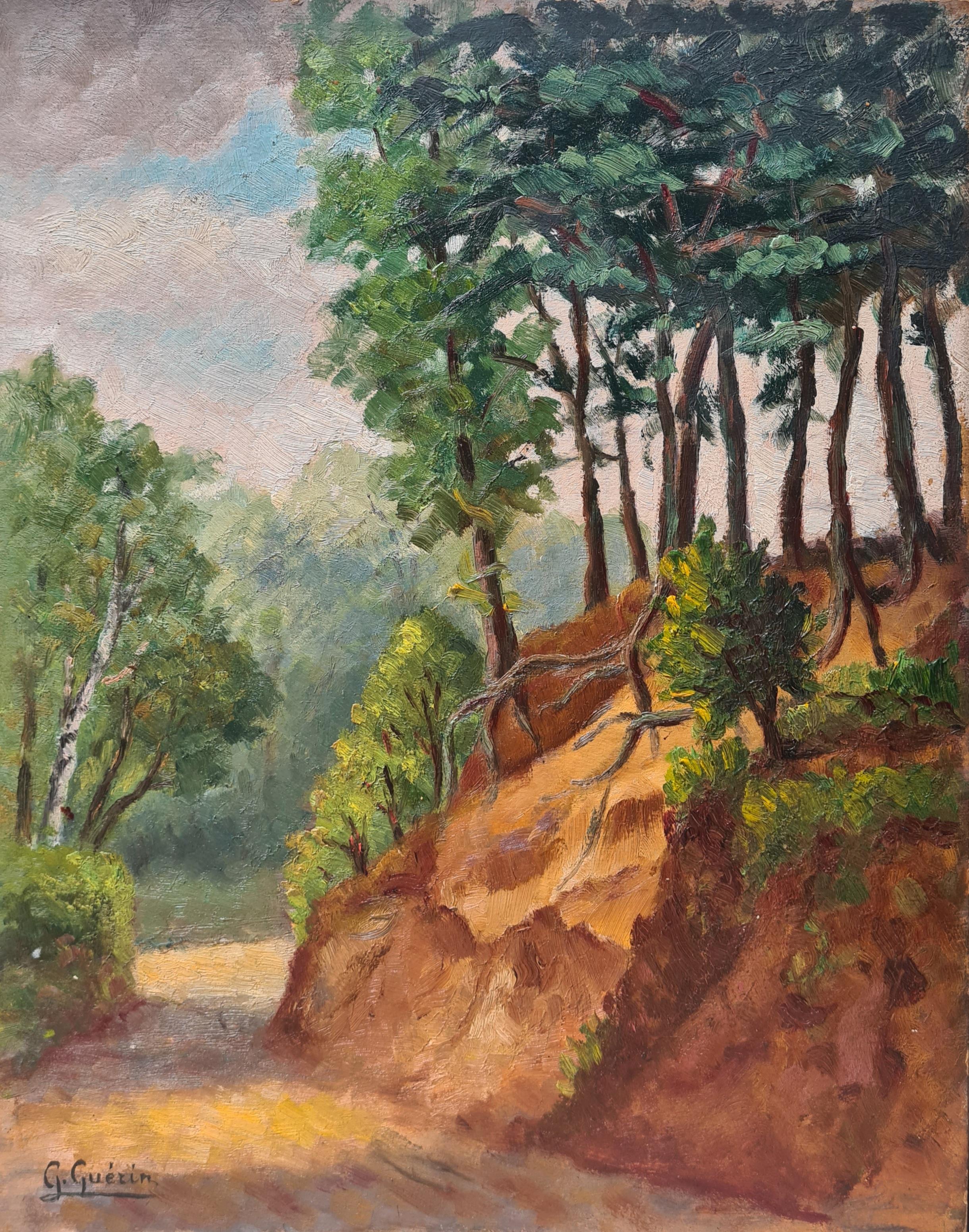 Georges Guerin Landscape Painting - French Impressionist Barbizon School Landscape, Forest at Mont-de-l'Enclus