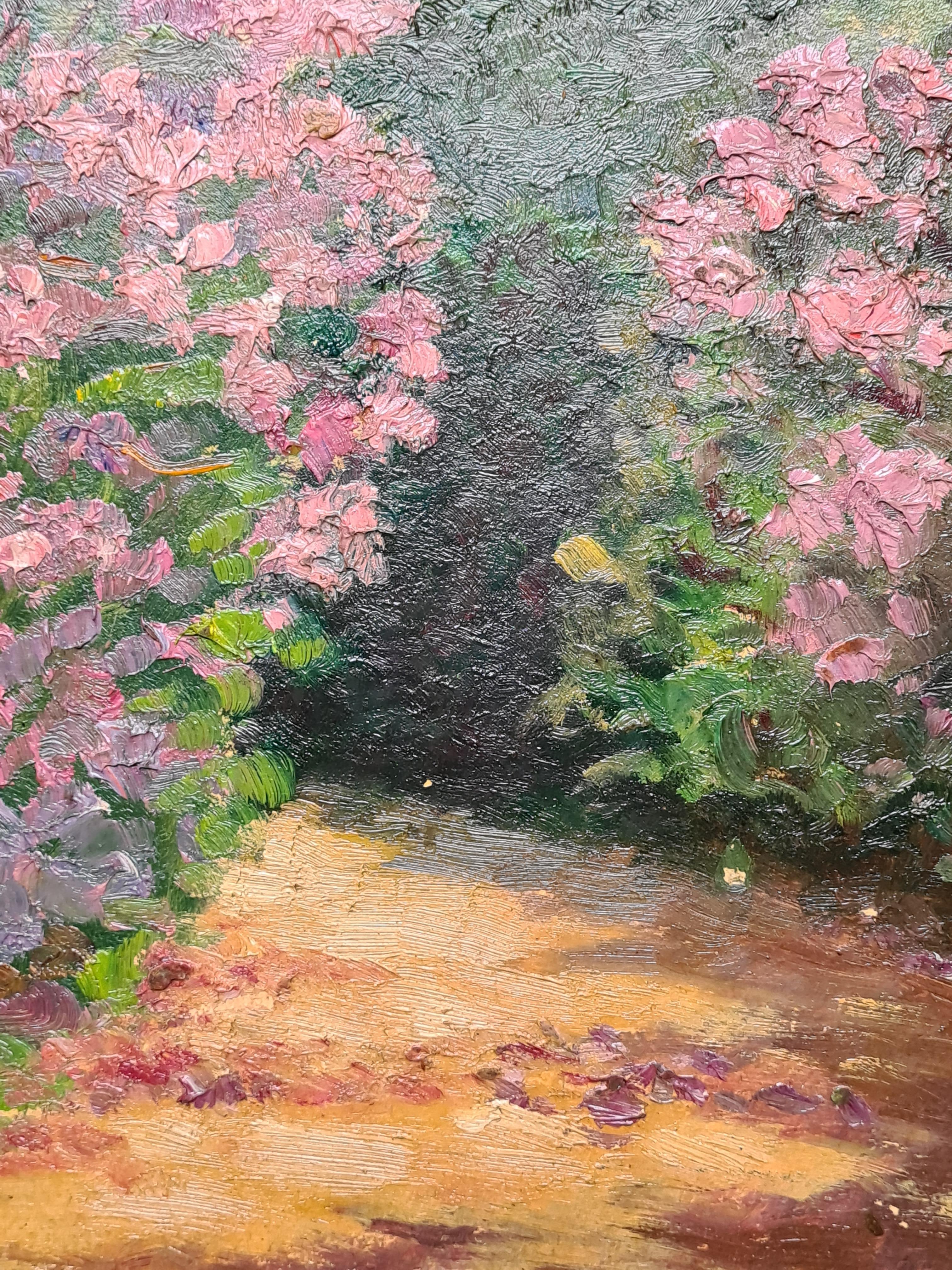 Paysage impressionniste de l'école de Barbizon, les Azaleas 1