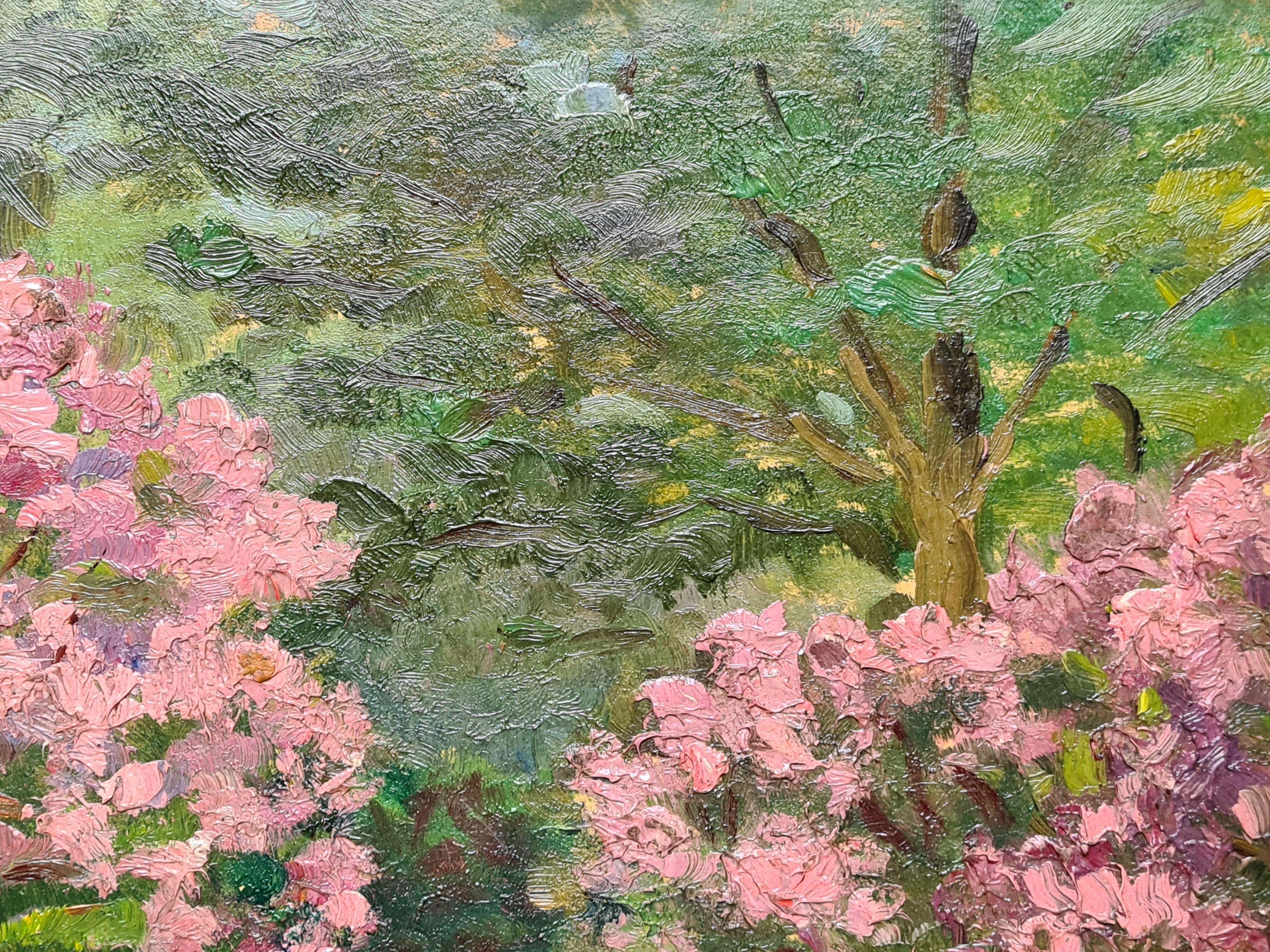 Paysage impressionniste de l'école de Barbizon, les Azaleas 2