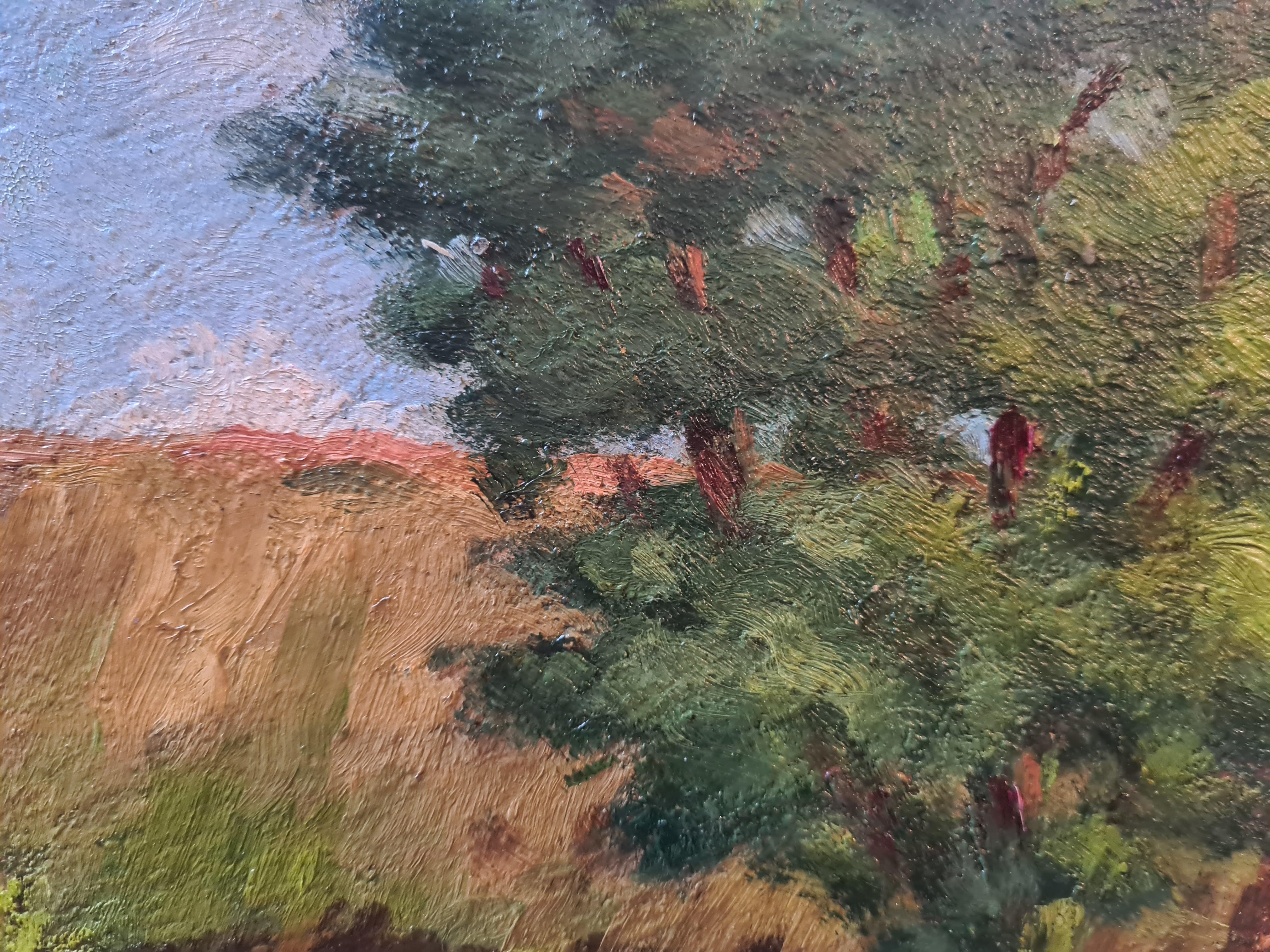 Paisaje impresionista de la Escuela de Barbizon, La cabaña de paja y las gallinas. en venta 1