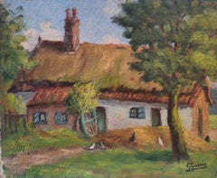 Paesaggio impressionista della Scuola di Barbizon, La casetta di paglia e le galline.