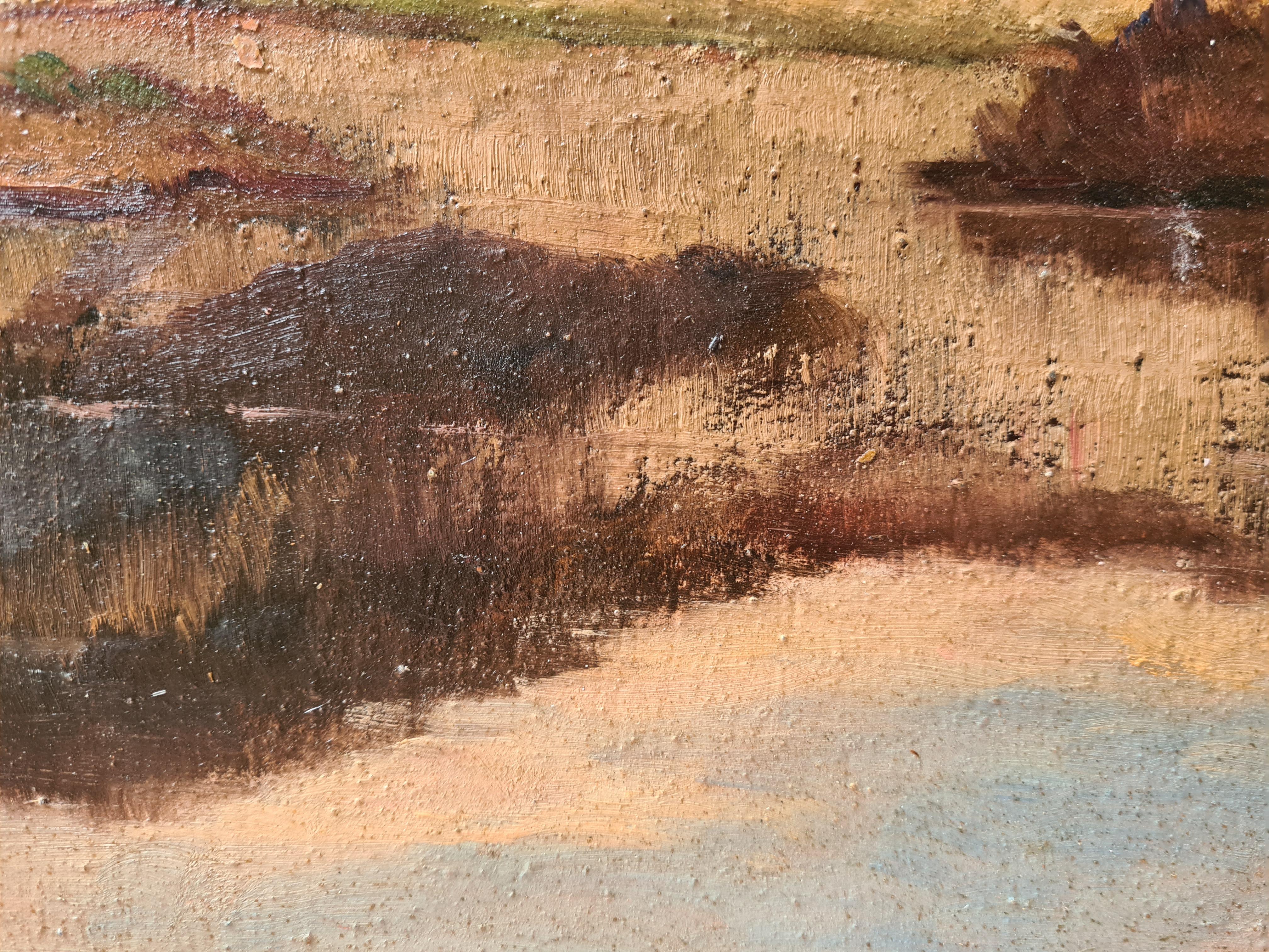 Paesaggio a olio impressionista della Scuola di Barbizon, Dune a Paris Plage, Le Touquet. - Landscape Painting Marrone di Georges Guerin