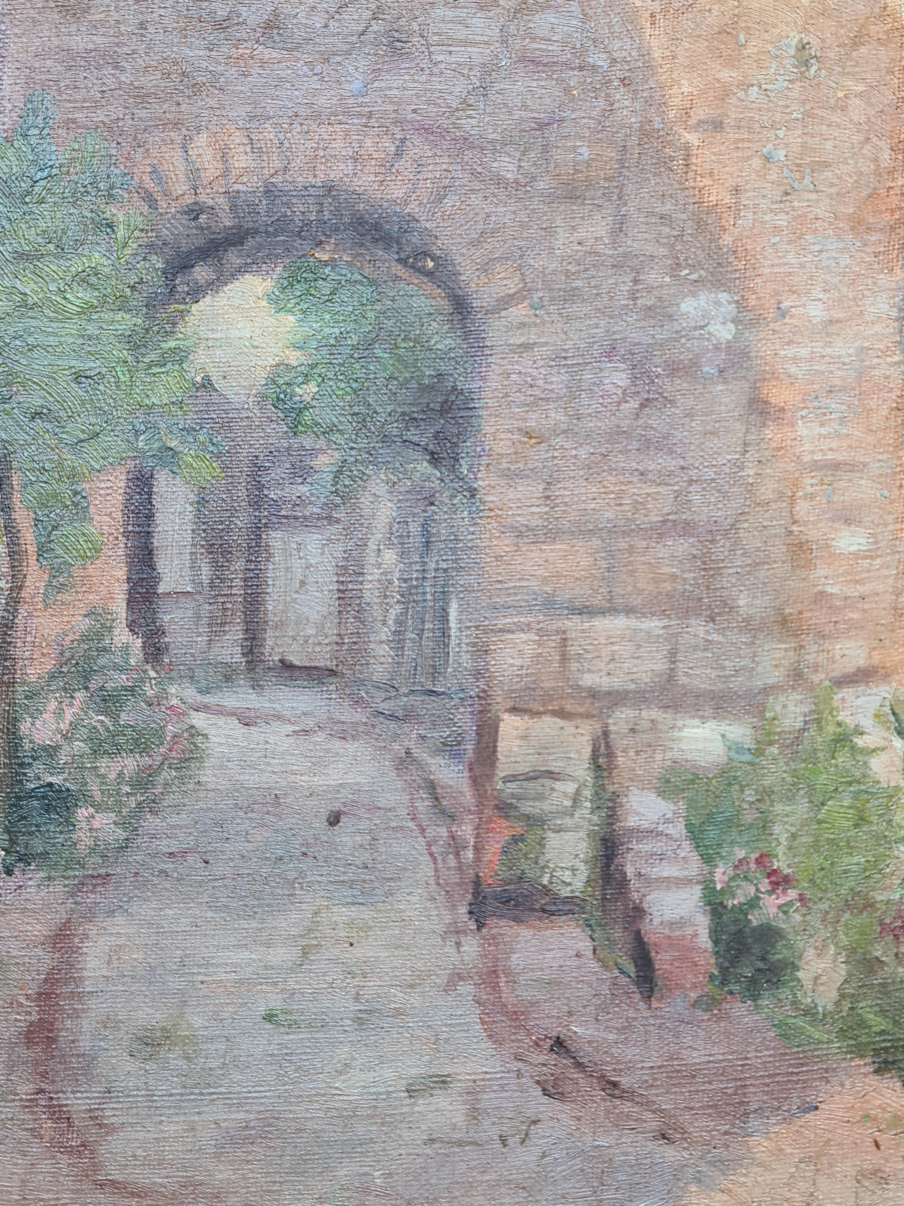 Óleo sobre tabla de la escuela impresionista de Barbizon, Cordes, La Porte du Vainqueur - Painting Impresionista de Georges Guerin