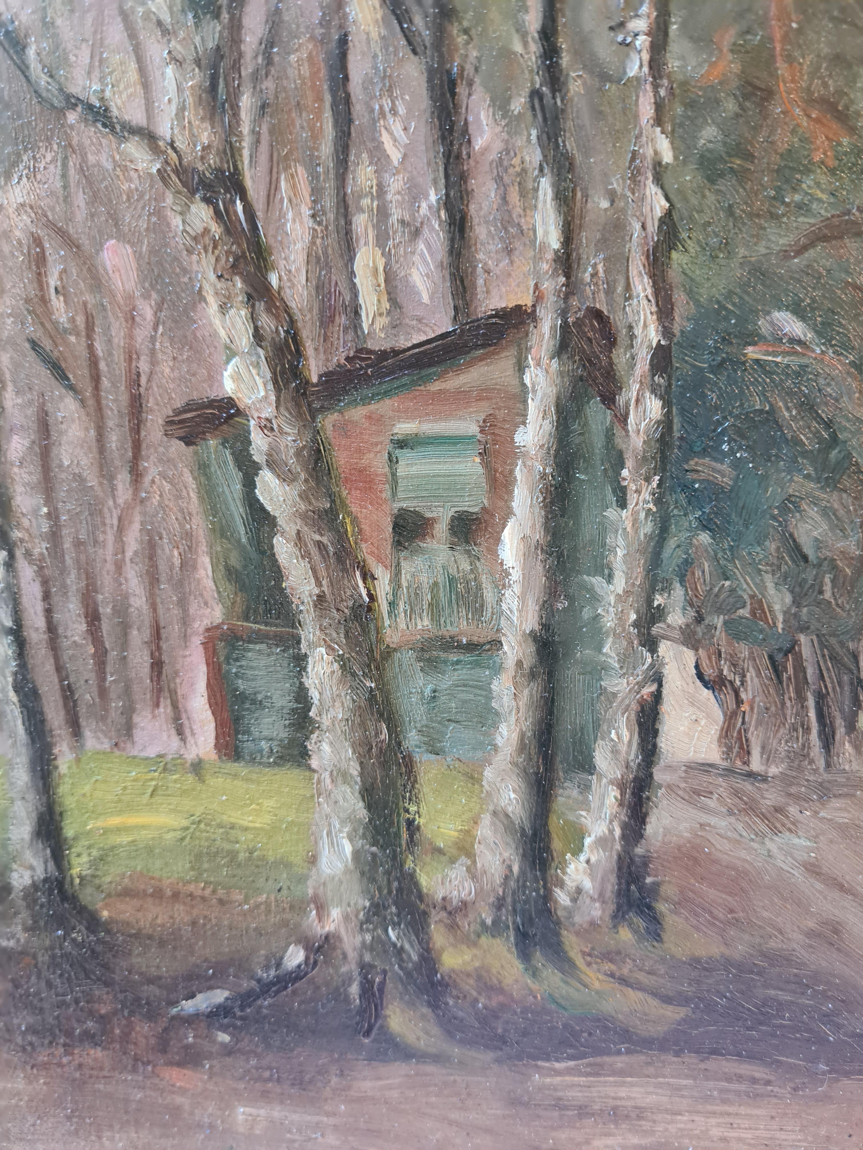 French Impressionist Barbizon School Landscape, The Cottage in the Forest - Painting by Georges Guerin