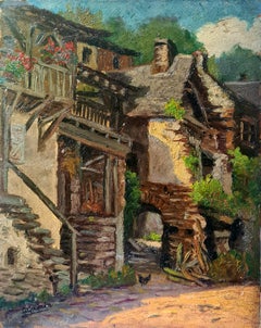 French Impressionist Barbizon School Landscape, The Farmstead Chicken