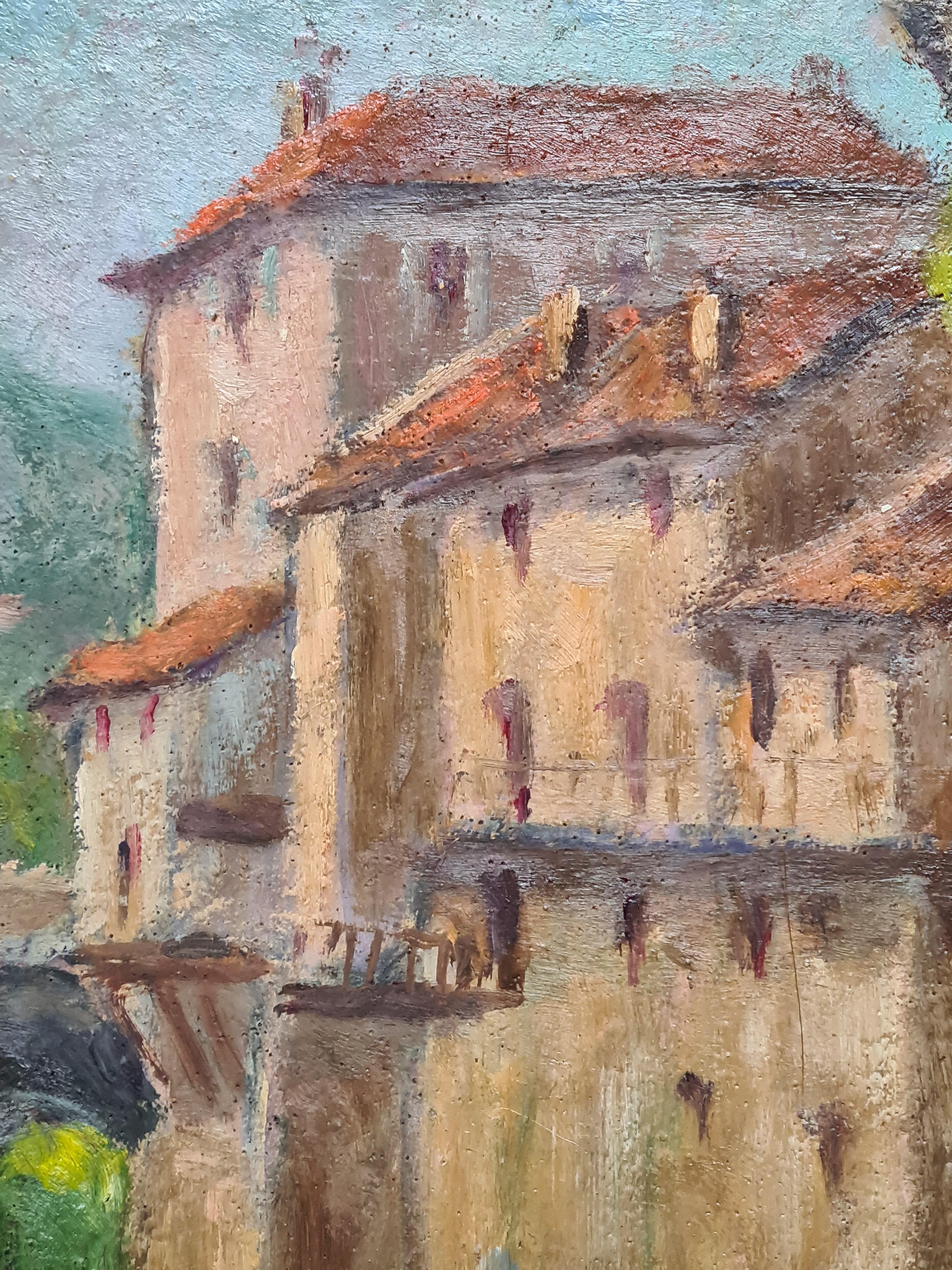 Paysage impressionniste français de l'école de Barbizon, le magnifique château - Painting de Georges Guerin