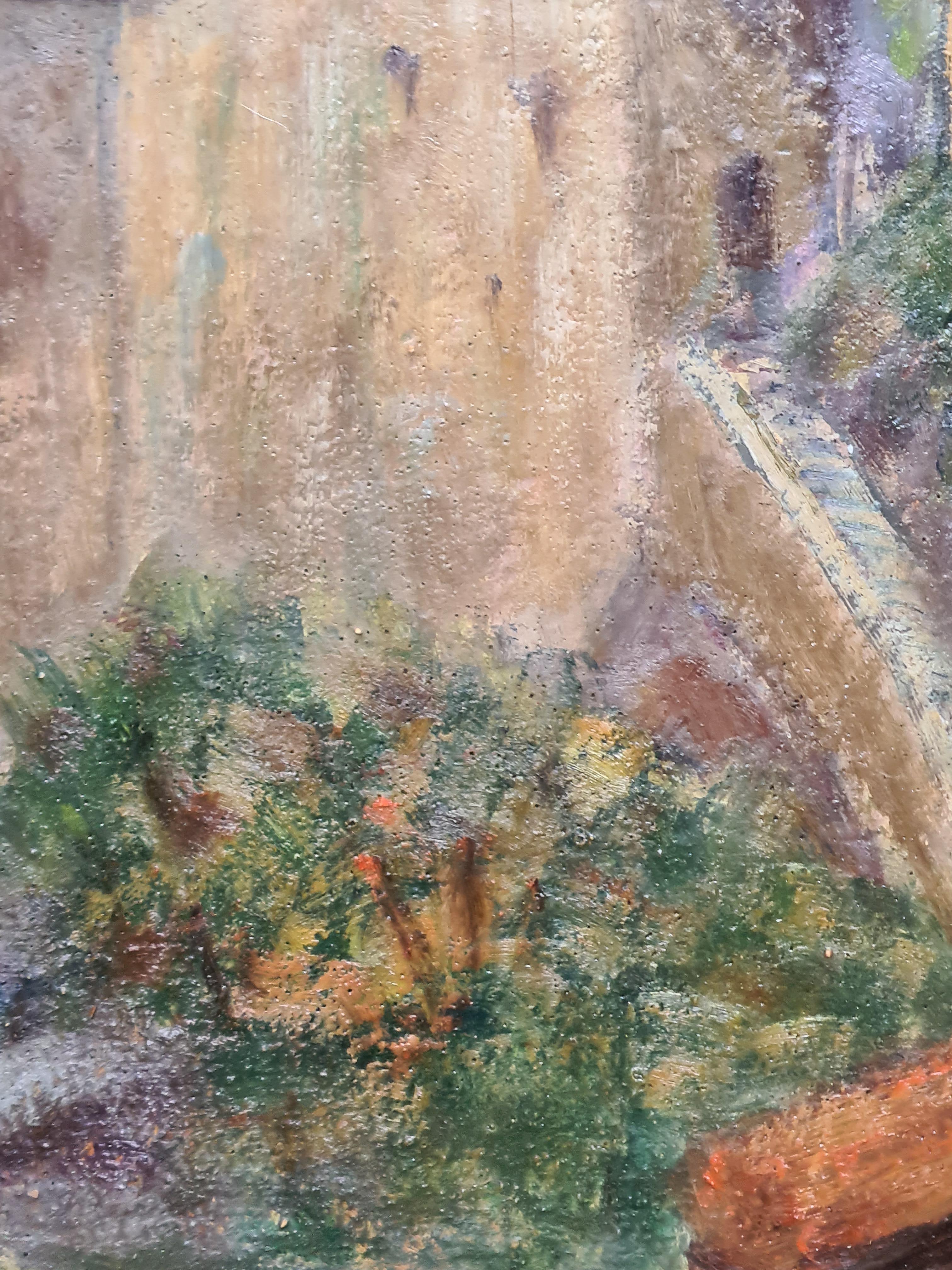 Paysage impressionniste français de l'école de Barbizon, le magnifique château - Noir Landscape Painting par Georges Guerin