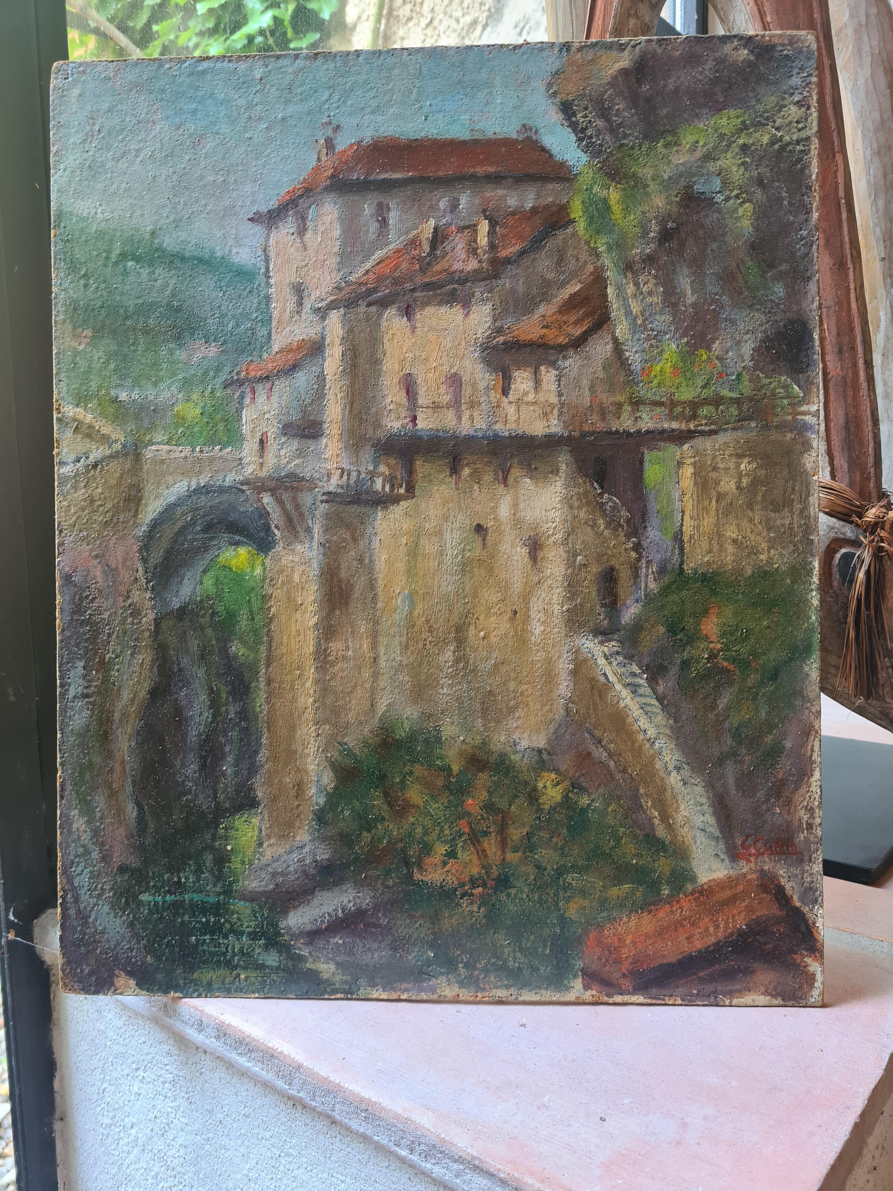 Paysage impressionniste français de l'école de Barbizon, le magnifique château 3