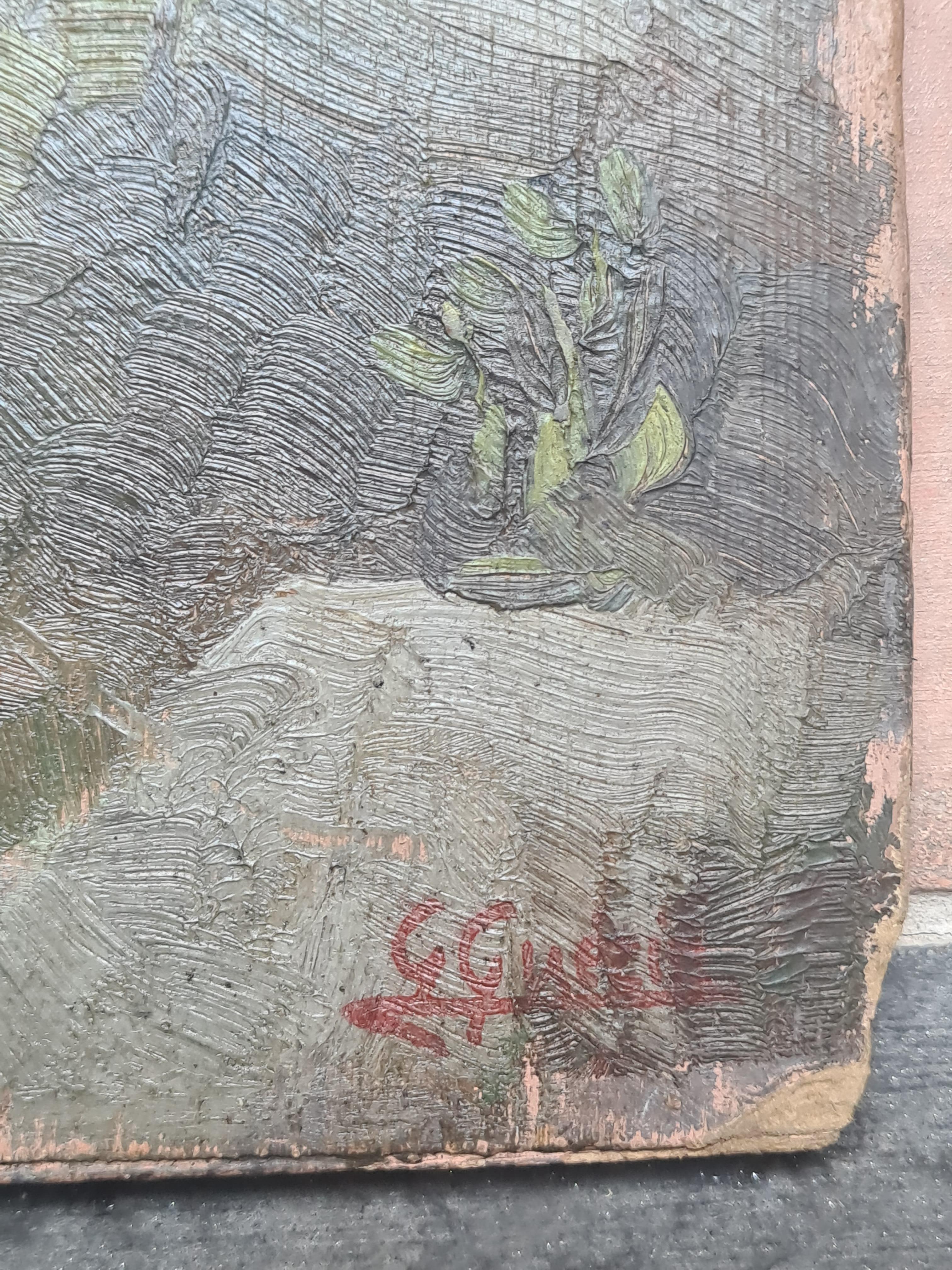 Paisaje impresionista al óleo sobre tabla de la Escuela de Barbizon, Las 
