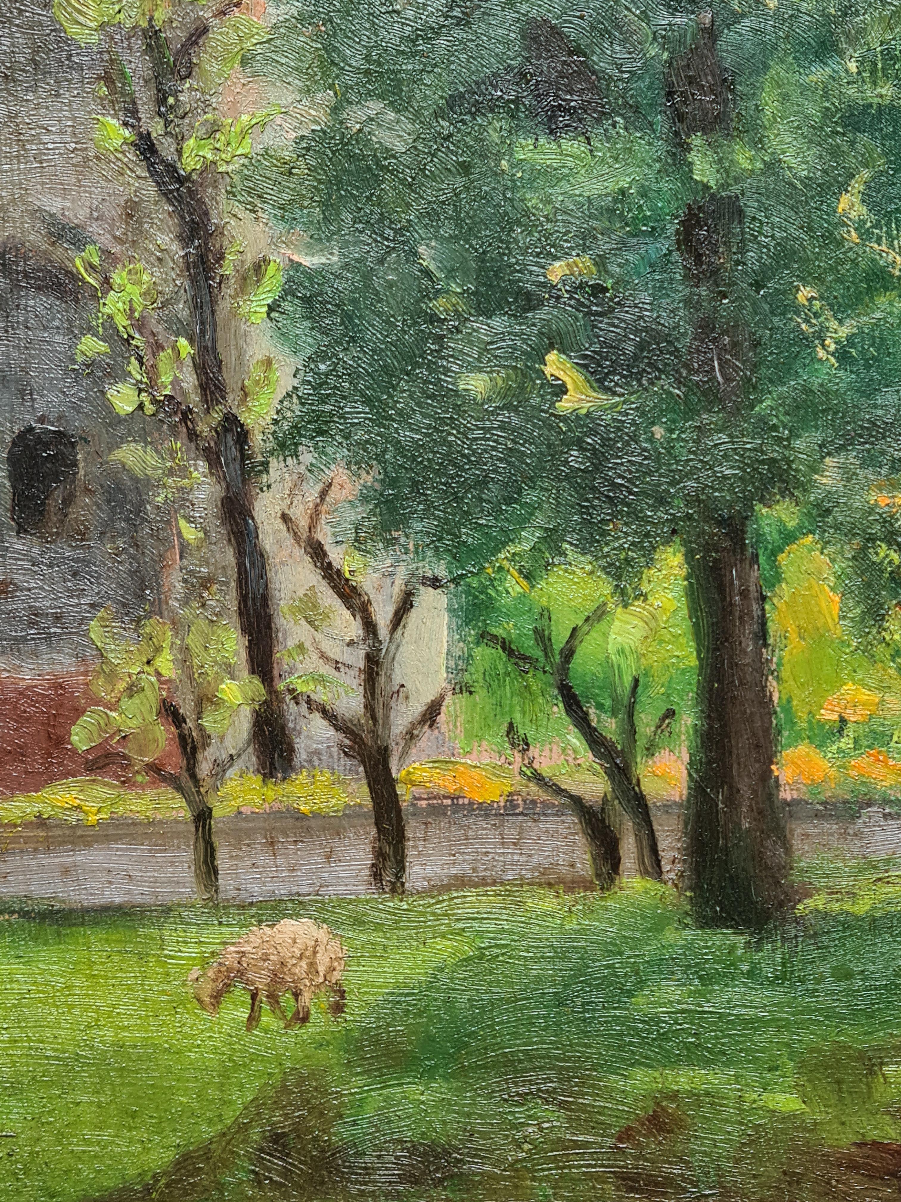 French Impressionist Barbizon School Landscape, Where Sheep Safely Graze For Sale 1