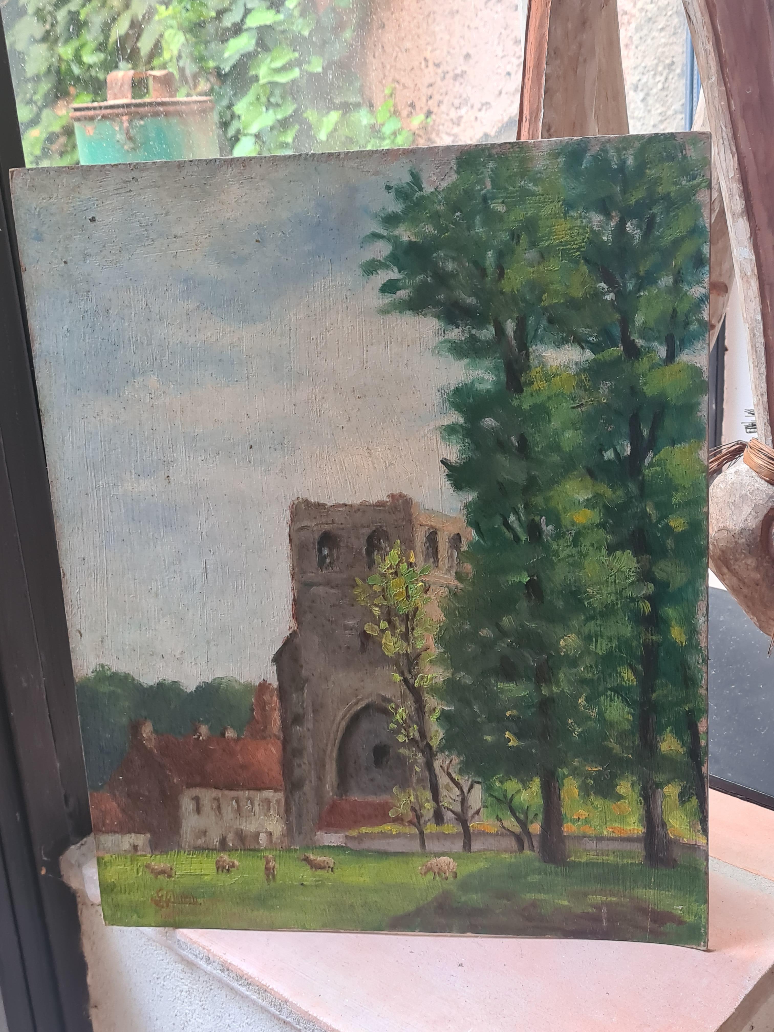 French Impressionist Barbizon School Landscape, Where Sheep Safely Graze For Sale 5