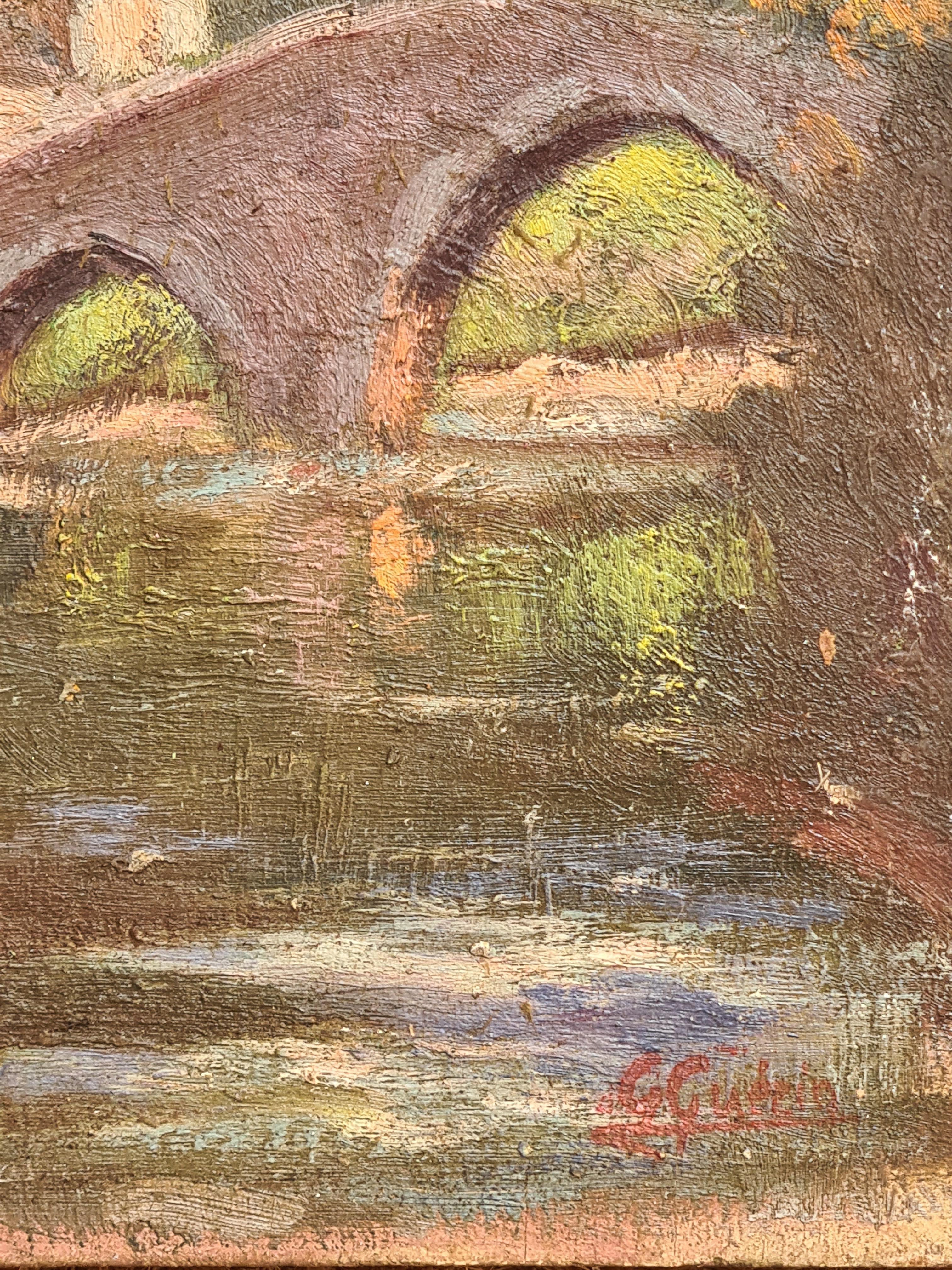French Impressionist Barbizon School Oil on Board, The Castle Ruins - Painting by Georges Guerin