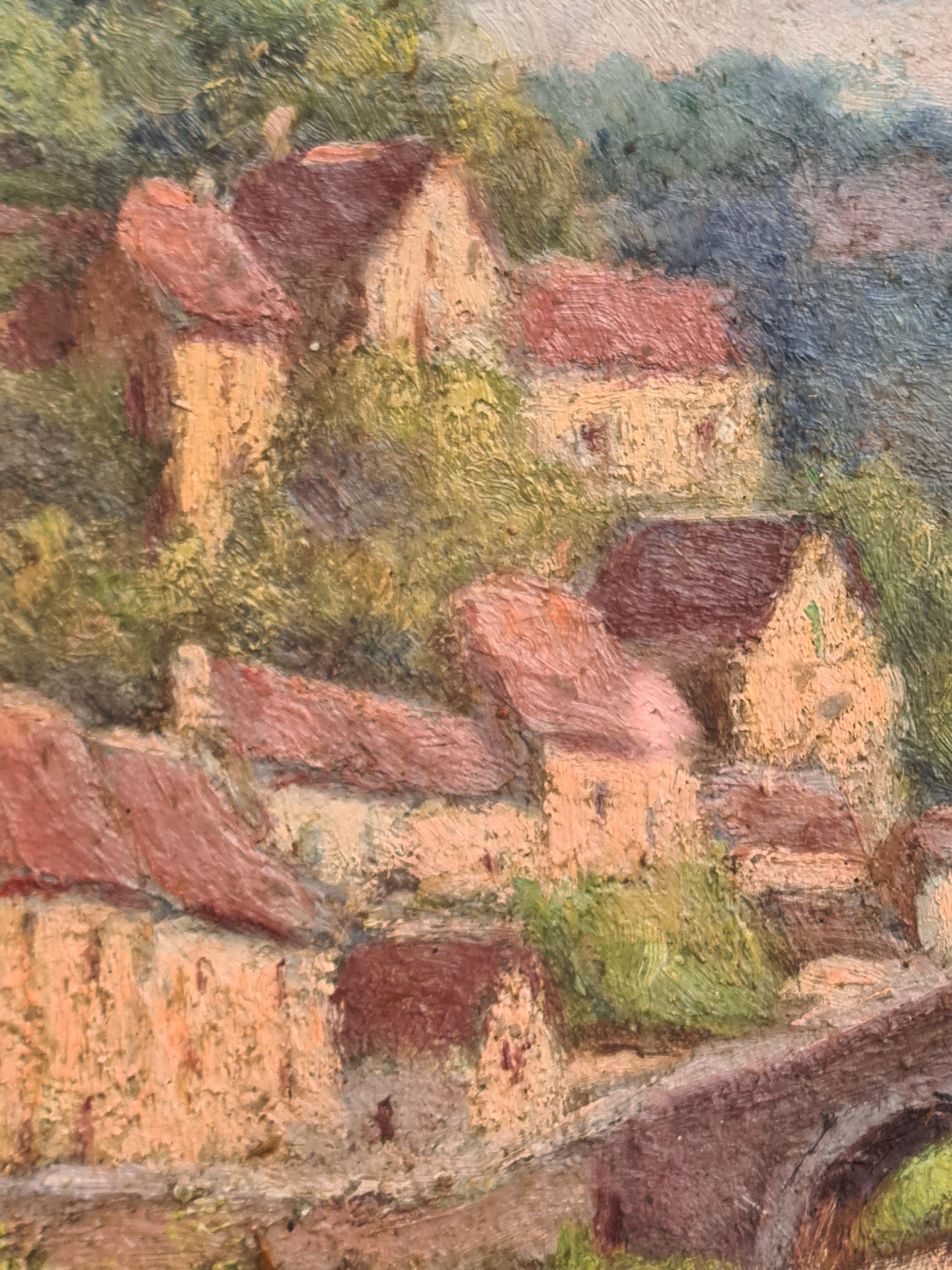 French Impressionist Barbizon School Oil on Board, The Castle Ruins - Beige Landscape Painting by Georges Guerin