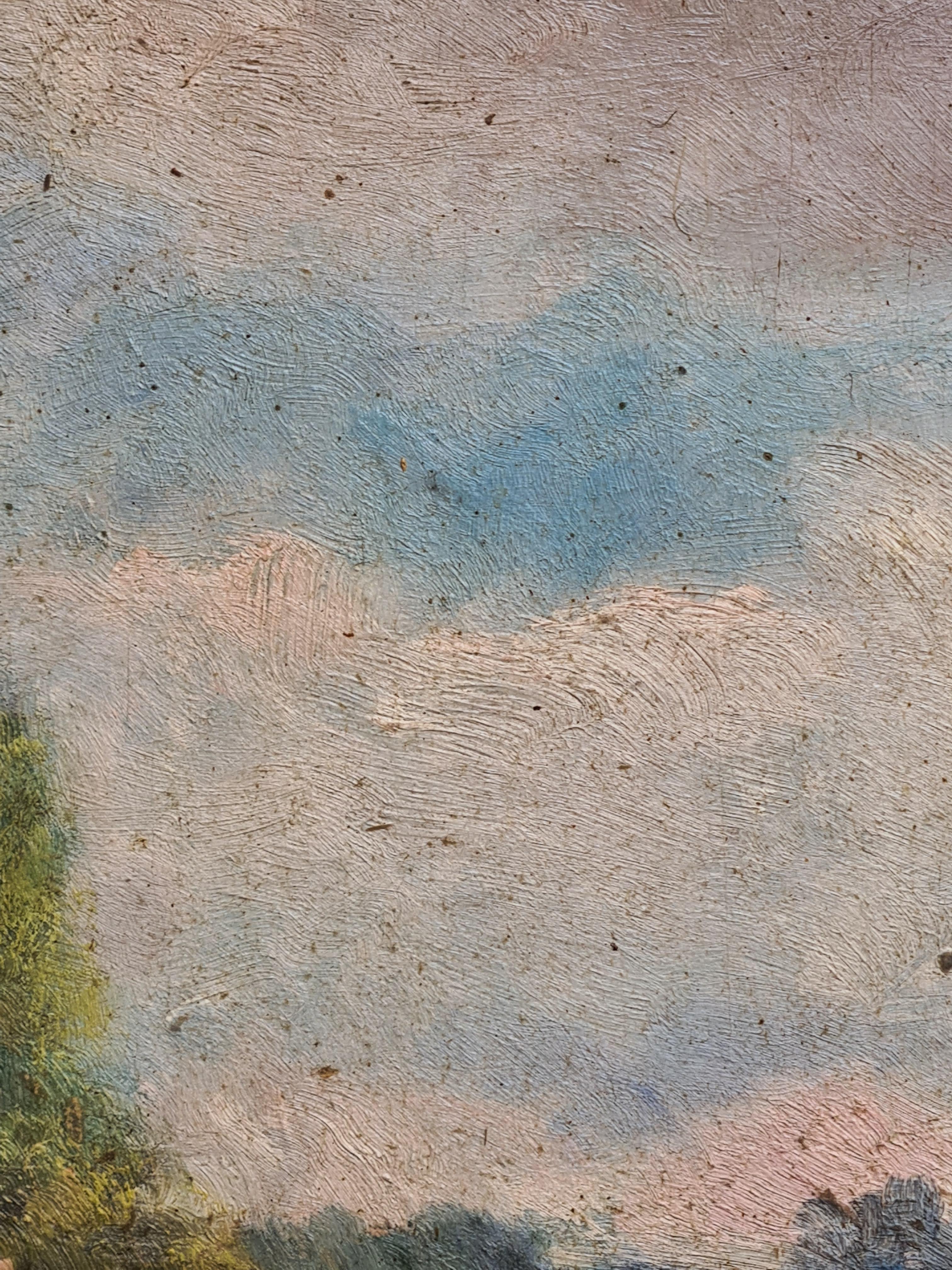 French Impressionist Barbizon School Oil on Board, The Castle Ruins 1