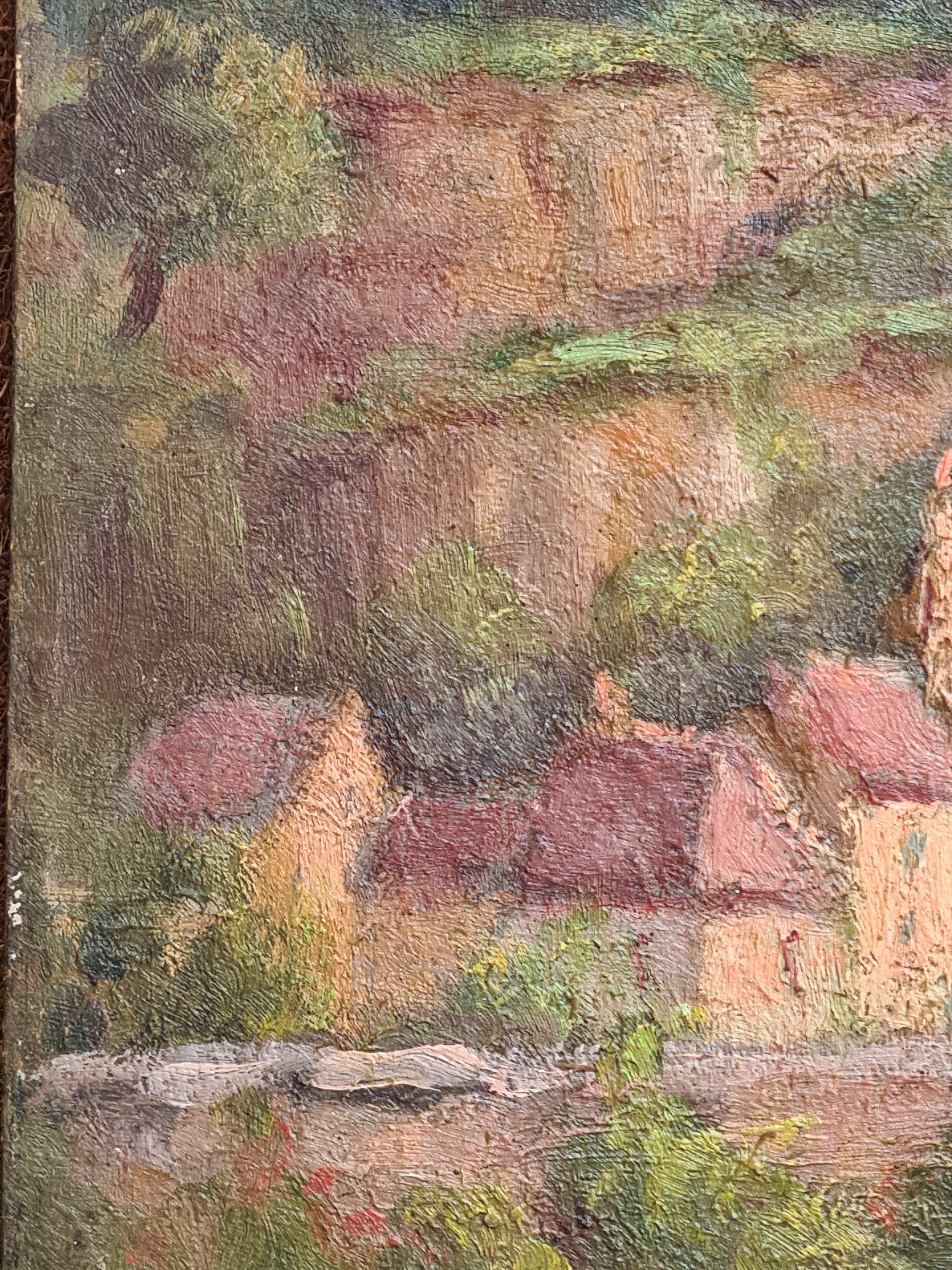 French Impressionist Barbizon School Oil on Board, The Castle Ruins 2