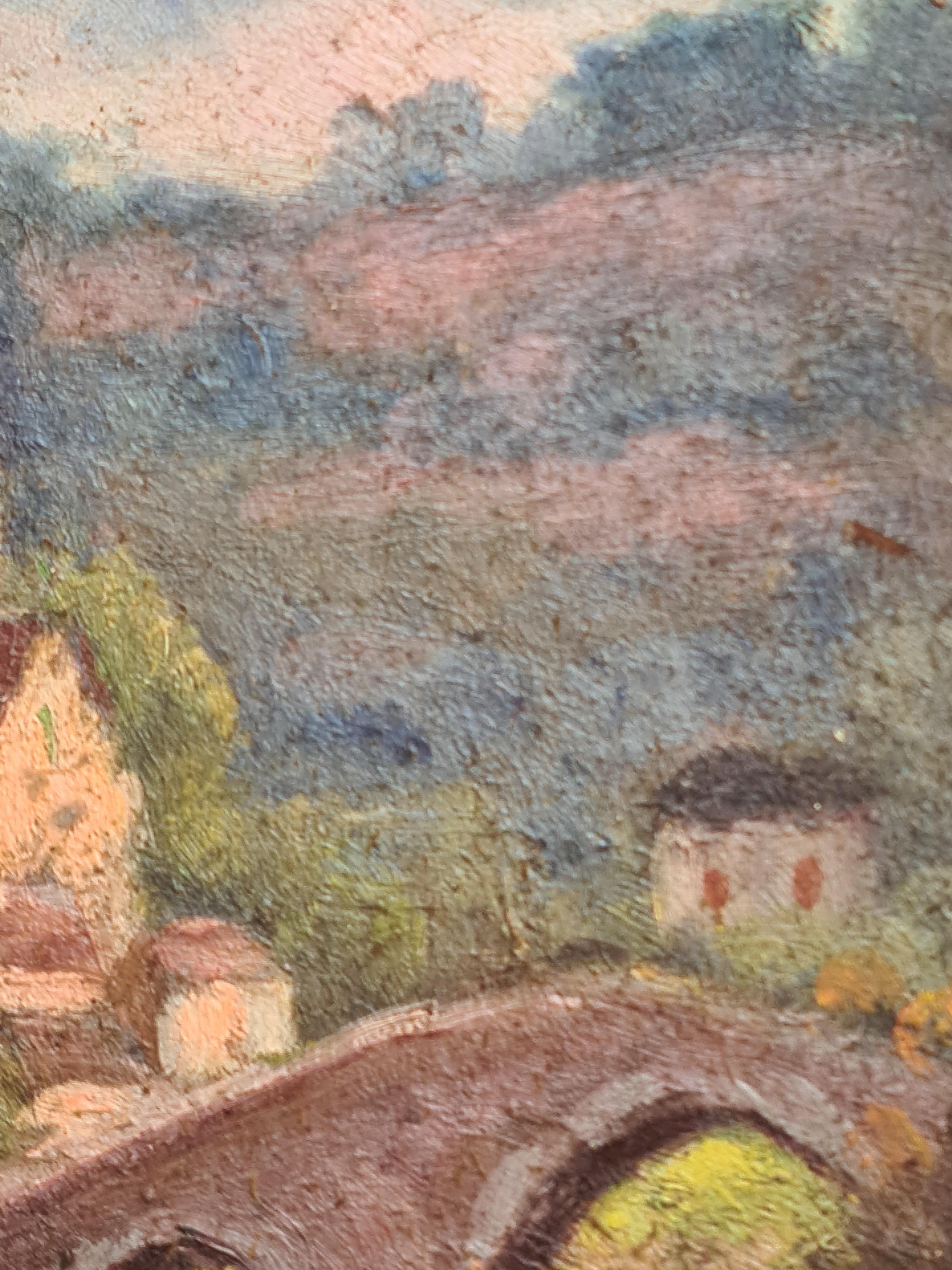 French Impressionist Barbizon School Oil on Board, The Castle Ruins 4