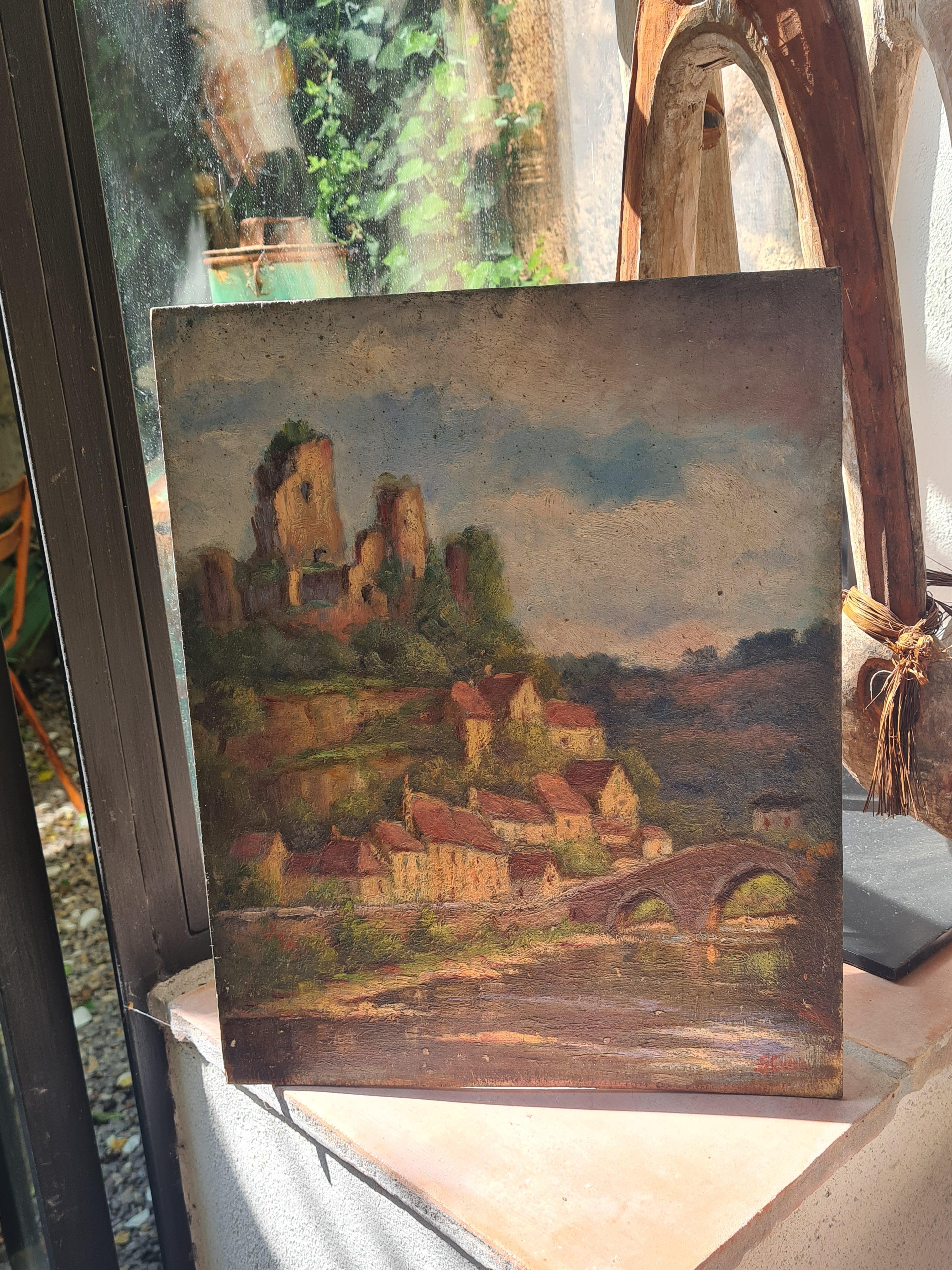 French Impressionist Barbizon School Oil on Board, The Castle Ruins 5