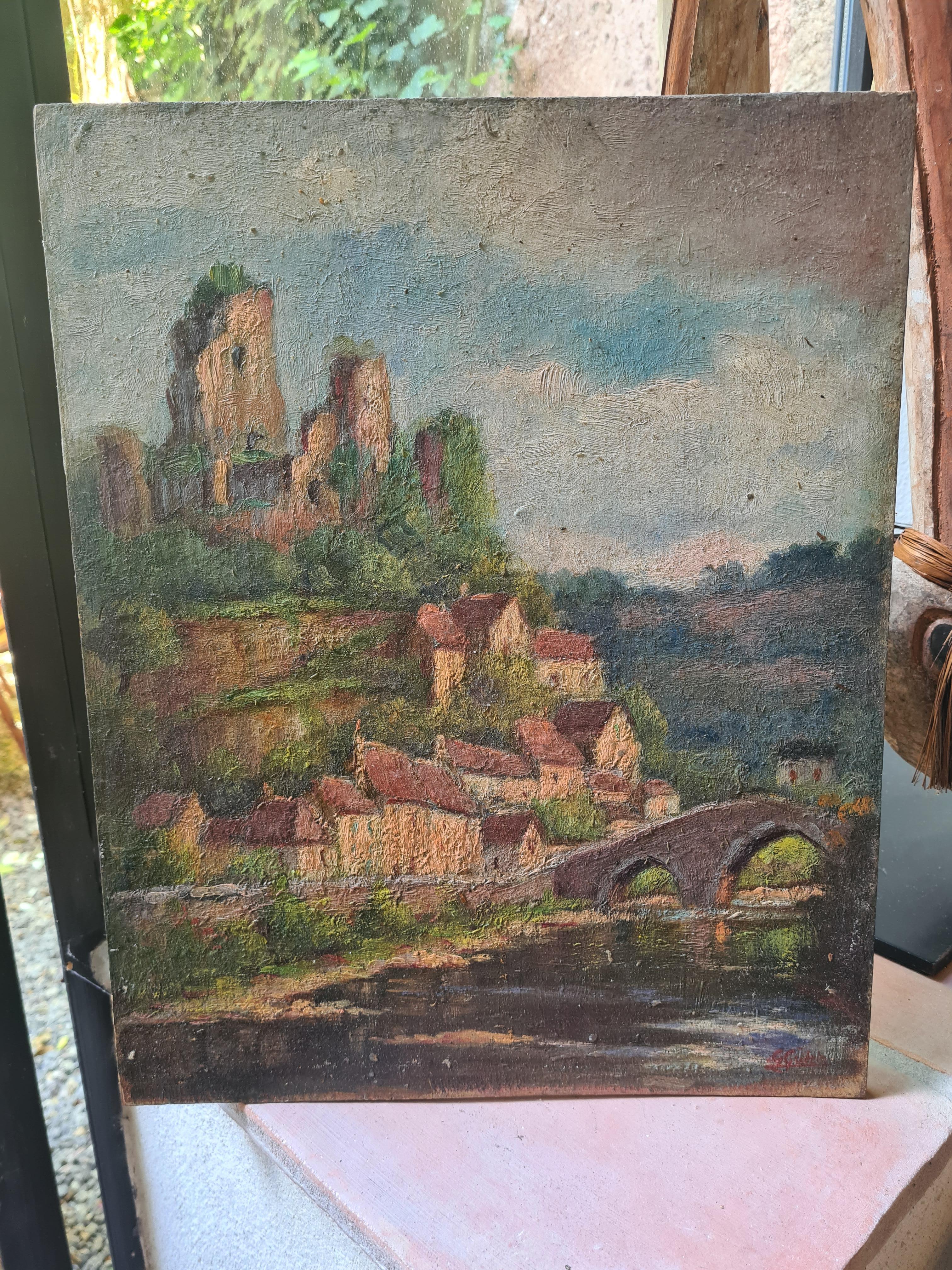 French Impressionist Barbizon School Oil on Board, The Gateway to the Farm 6