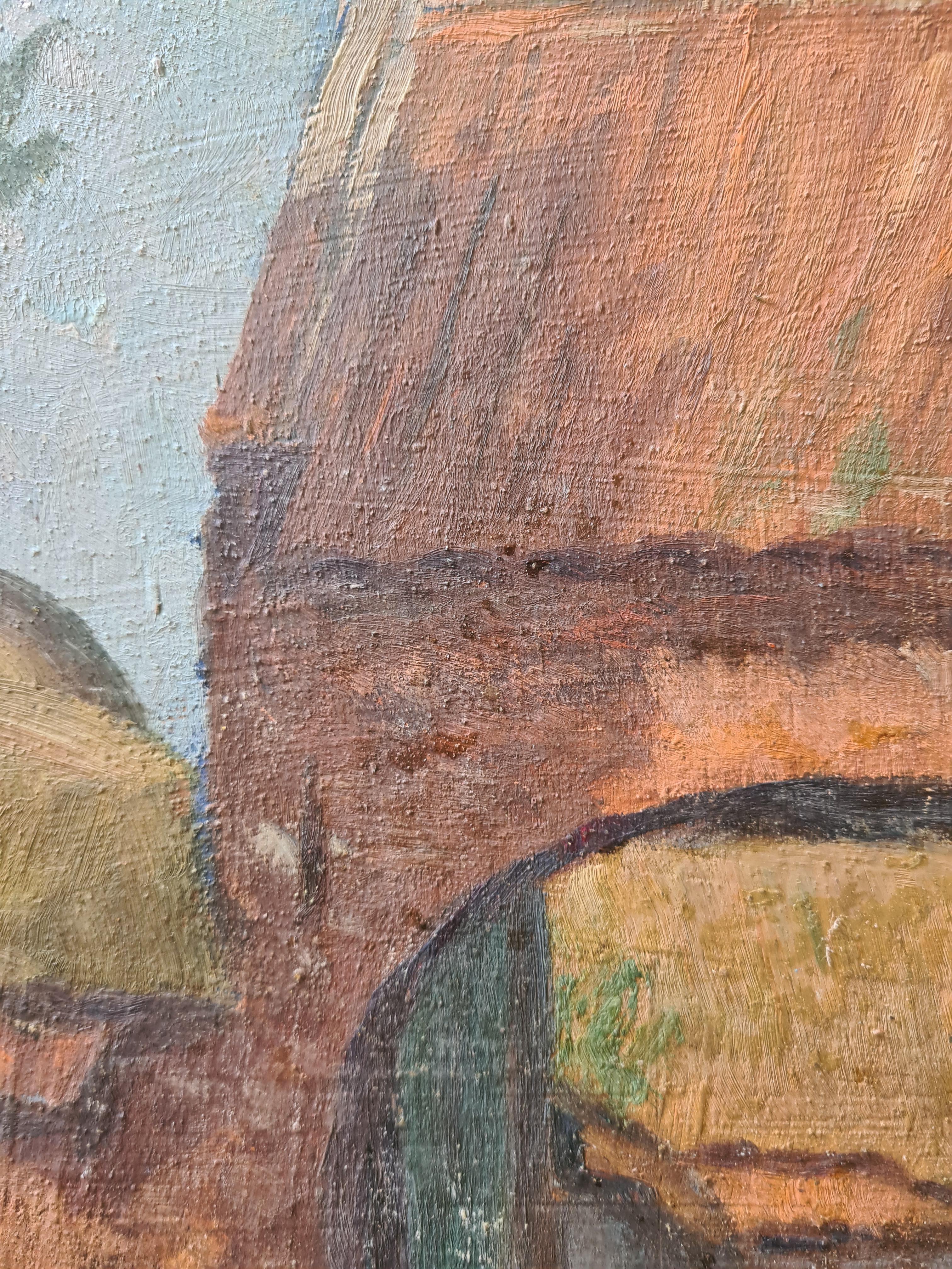 French Impressionist Barbizon School Oil on Board, The Gateway to the Farm 4