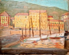 Impressionist Barbizon School Oil on Board, The Old Vieux Port, Nice Cote d'Azur