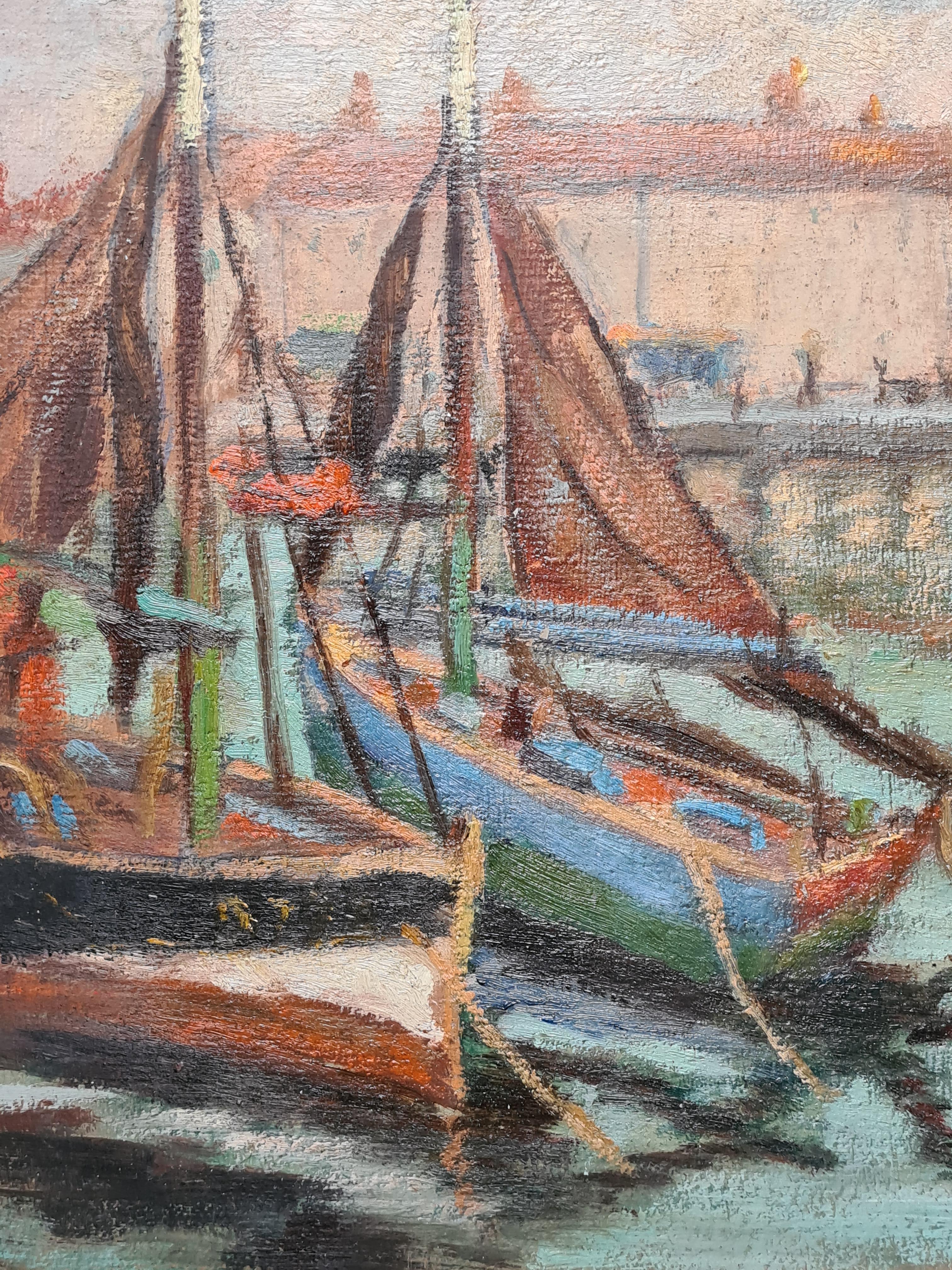 Impressionist Barbizon School Oil on Board, The Port With Sailboats - Painting by Georges Guerin