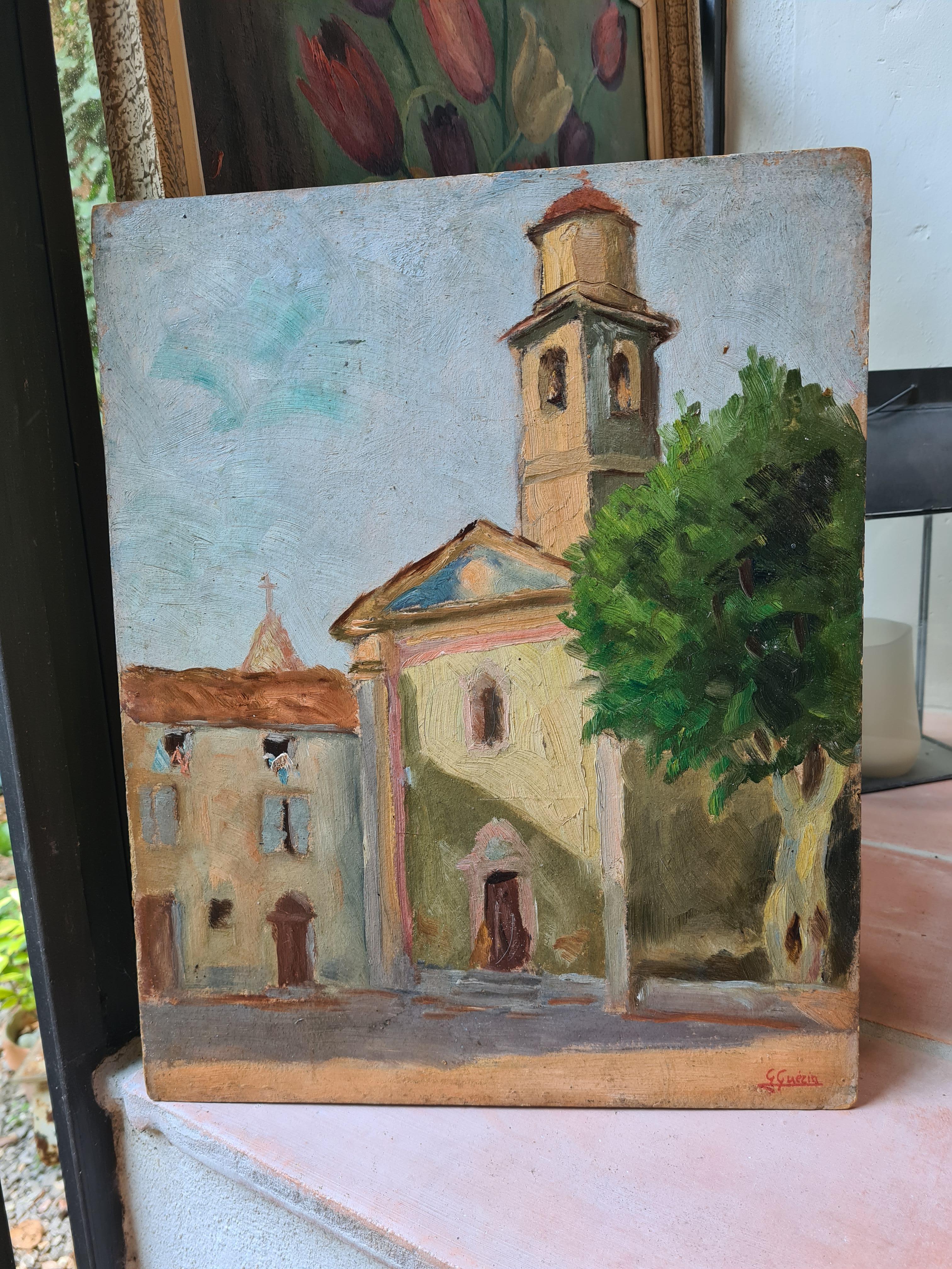 Olio impressionista su tavola, l'Eglise des Penitents, Sospel, Sud della Francia 7