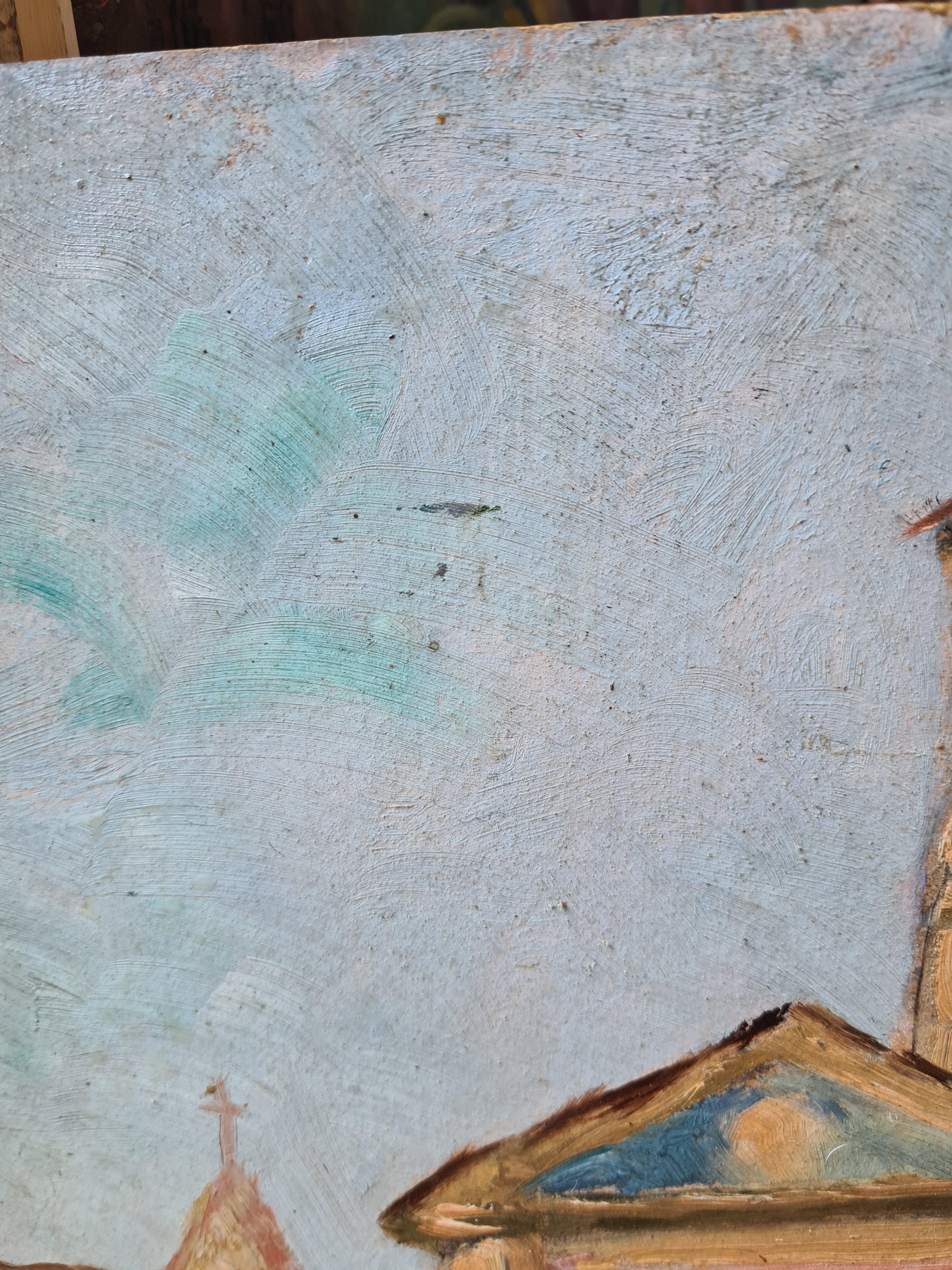 Olio impressionista su tavola, l'Eglise des Penitents, Sospel, Sud della Francia 8