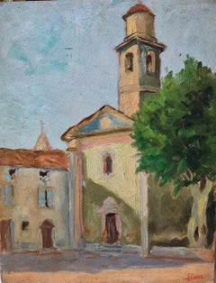 Impressionist Oil on Board, l'Eglise des Penitents, Sospel, South of France