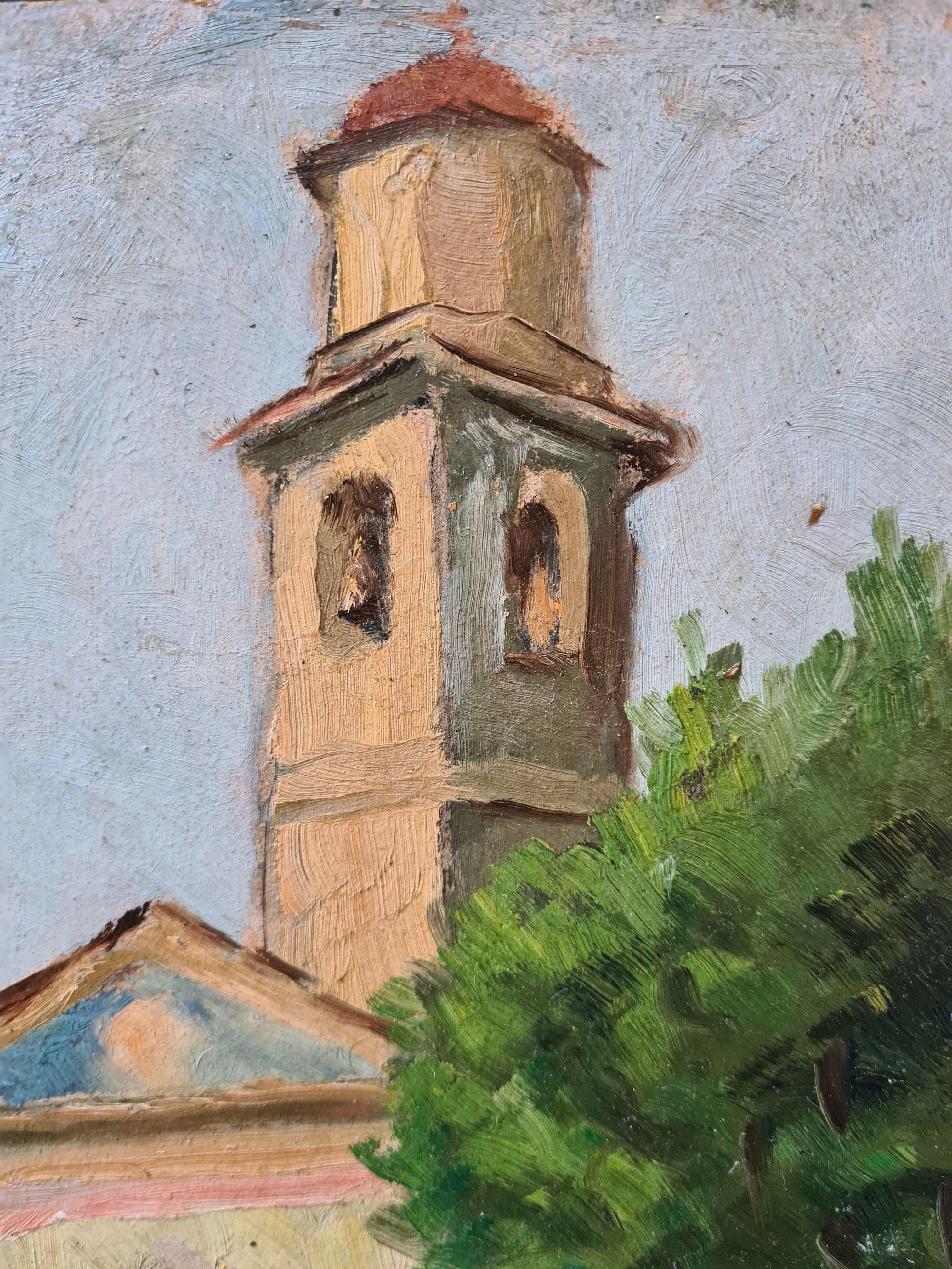 Olio impressionista su tavola, l'Eglise des Penitents, Sospel, Sud della Francia 2