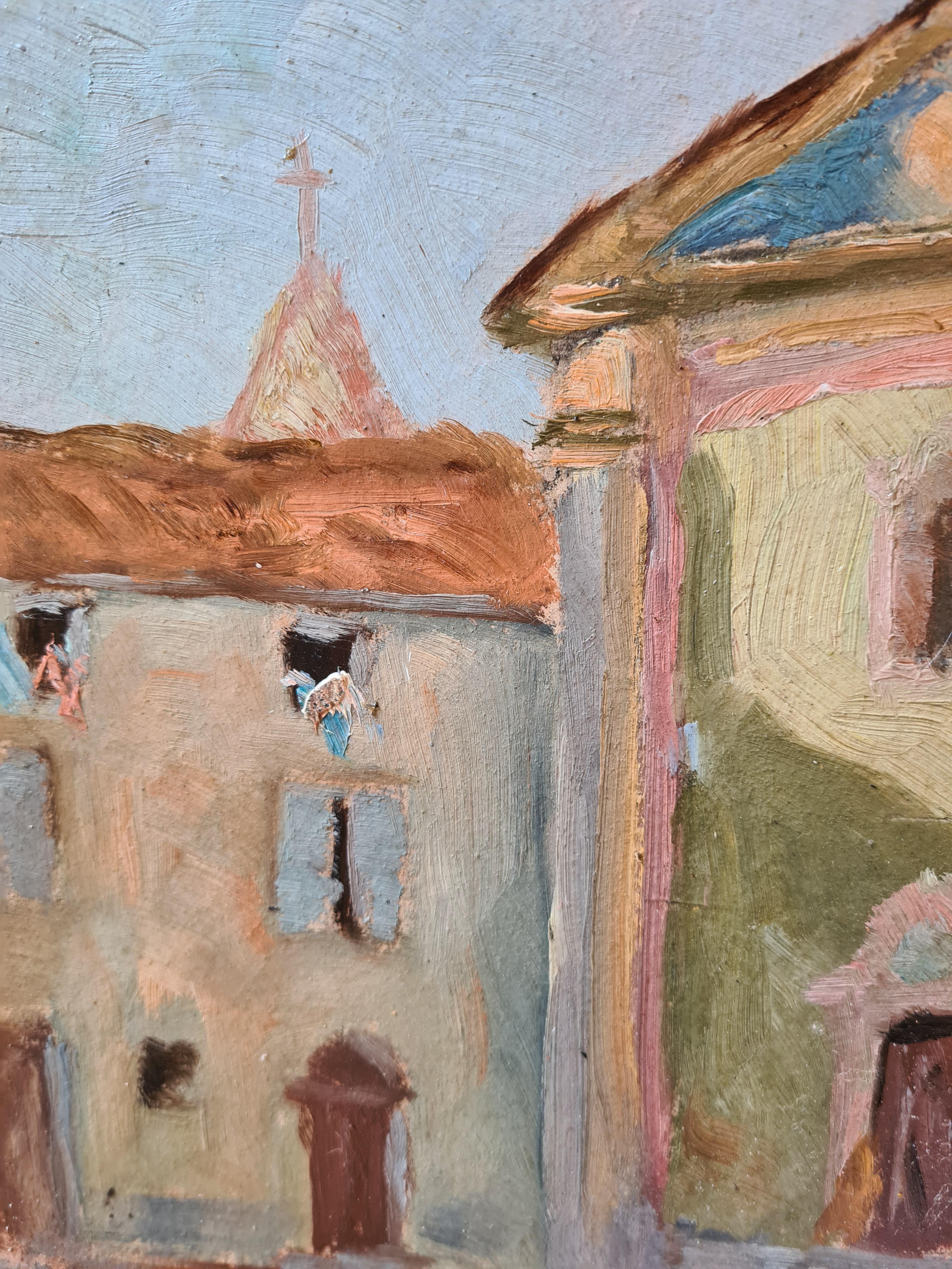 Olio impressionista su tavola, l'Eglise des Penitents, Sospel, Sud della Francia 3