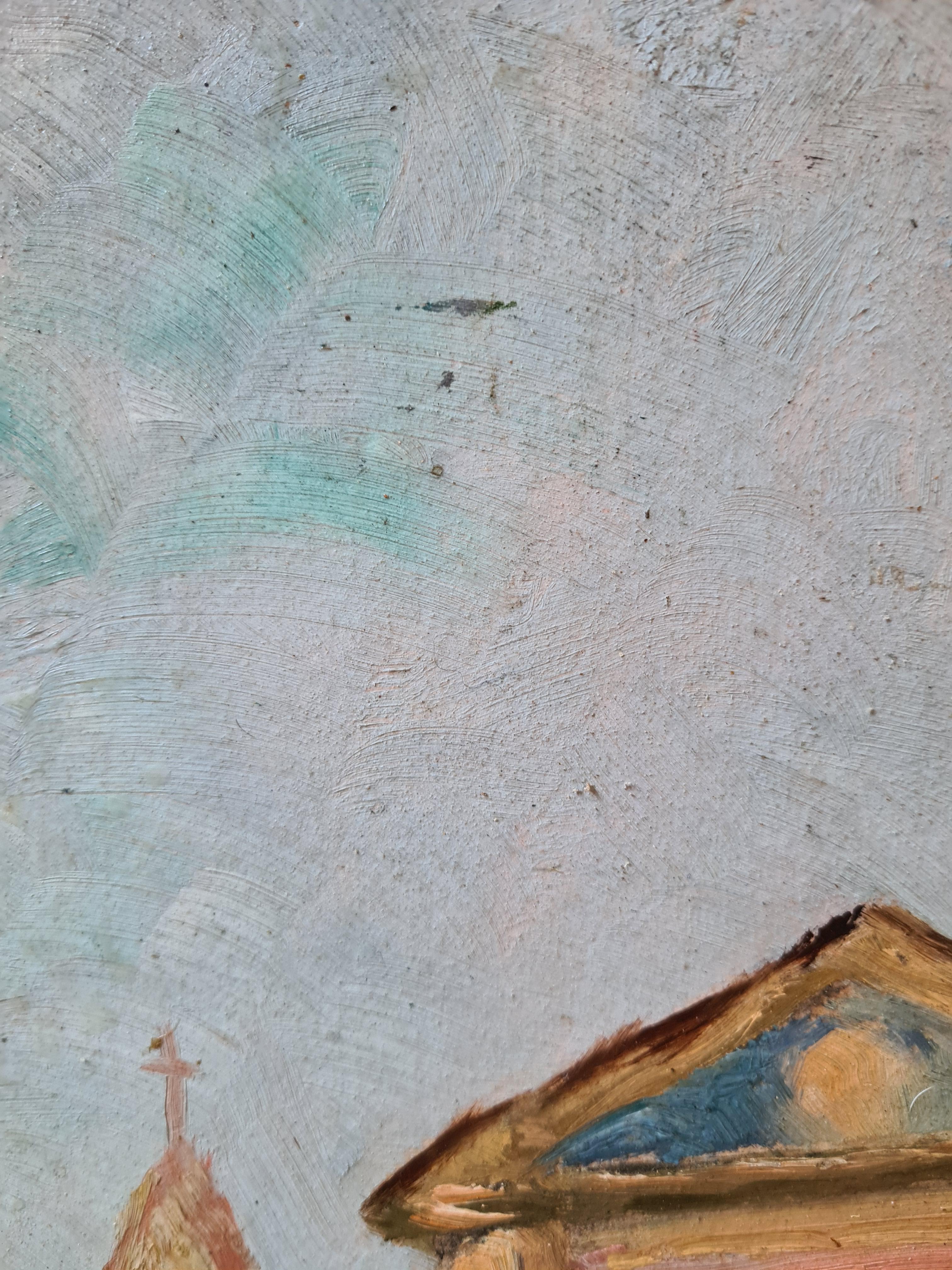 Olio impressionista su tavola, l'Eglise des Penitents, Sospel, Sud della Francia 4