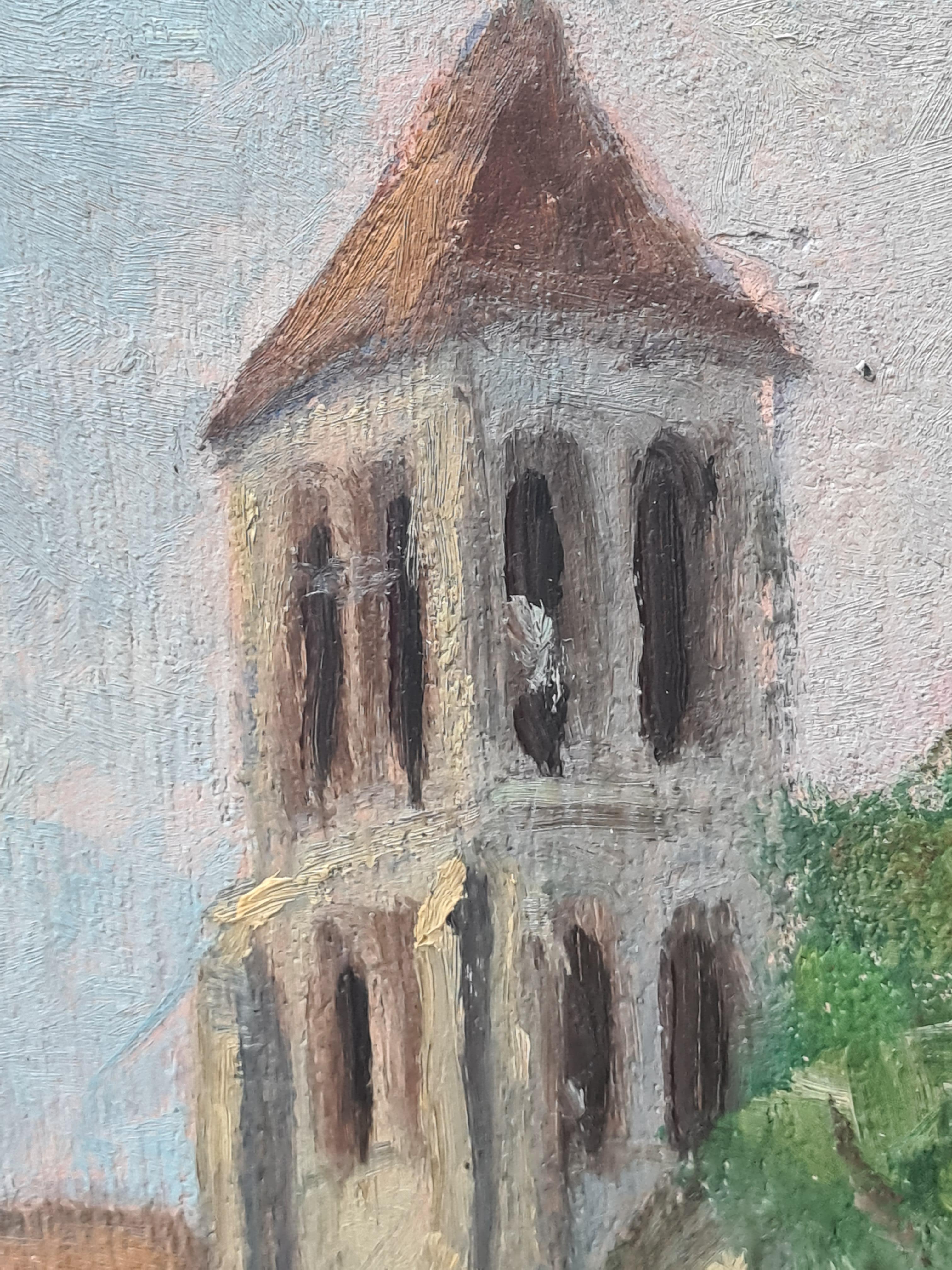 Veduta impressionista di Parigi, la Chiesa di St. Pierre, Montmartre. Olio su tavola. - Painting Impressionismo di Georges Guerin