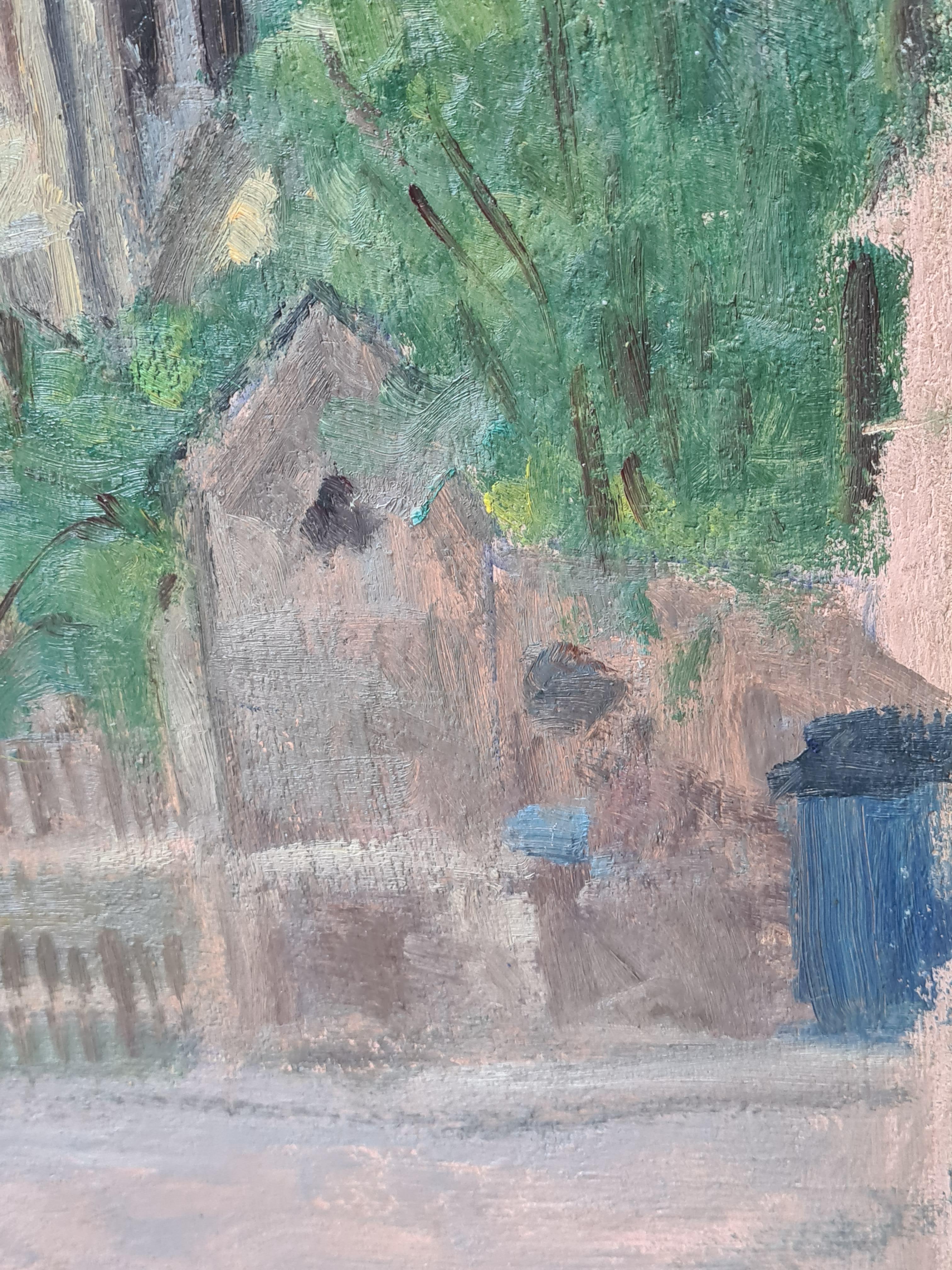 Veduta impressionista di Parigi, la Chiesa di St. Pierre, Montmartre. Olio su tavola. - Landscape Painting Grigio di Georges Guerin