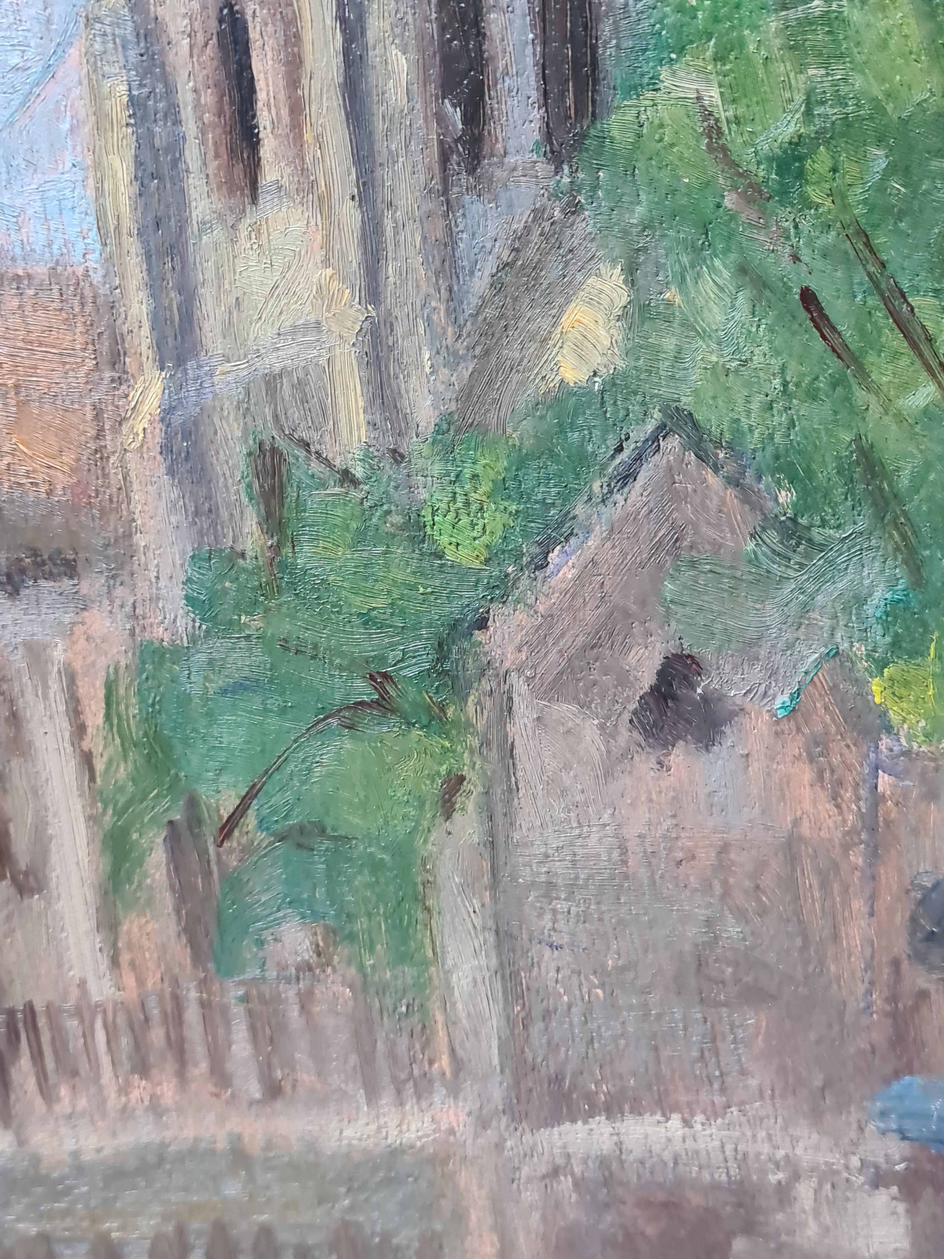 Veduta impressionista di Parigi, la Chiesa di St. Pierre, Montmartre. Olio su tavola. 1