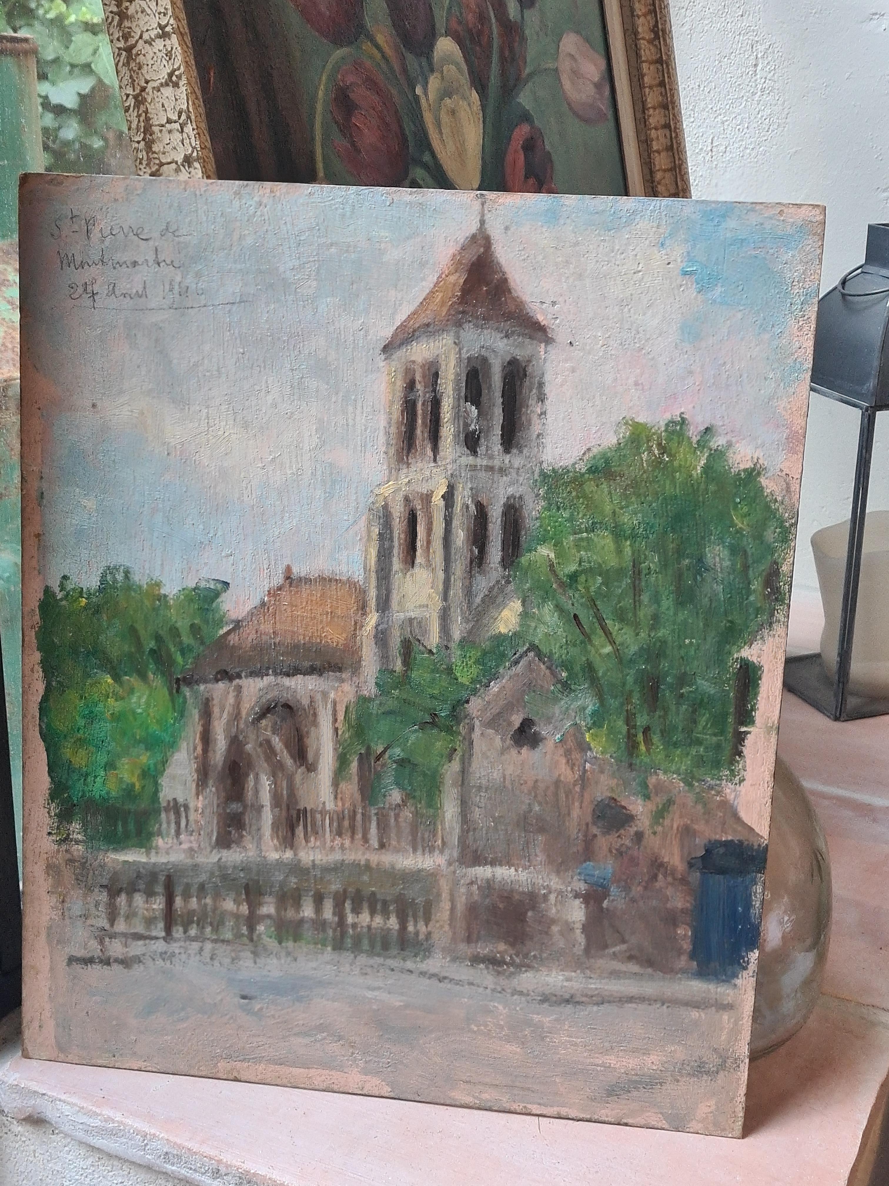 Veduta impressionista di Parigi, la Chiesa di St. Pierre, Montmartre. Olio su tavola. 3