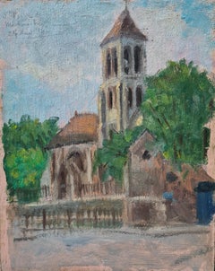 Veduta impressionista di Parigi, la Chiesa di St. Pierre, Montmartre. Olio su tavola.