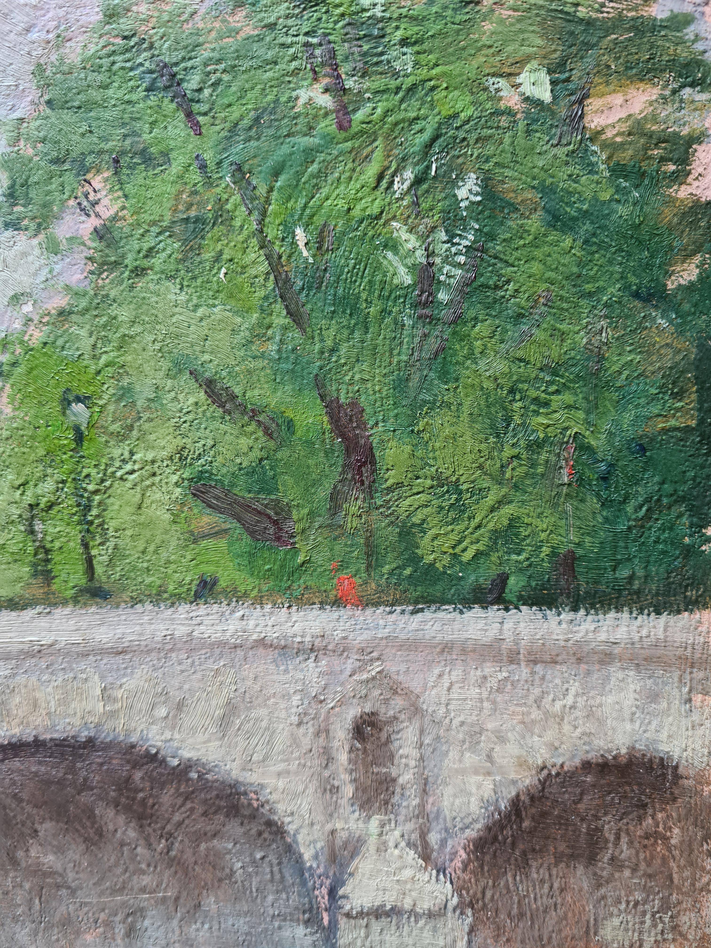 Veduta impressionista di Parigi, il Pont Marie, la chiesa di St Gervais e la Senna - Landscape Painting Grigio di Georges Guerin