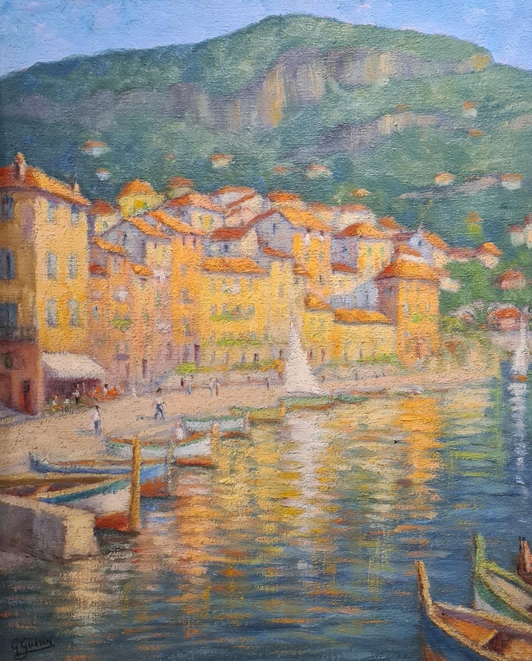 Large mid 20th Century French Impressionist view of Villefranche, Cote d'Azur - Painting by Georges Guerin