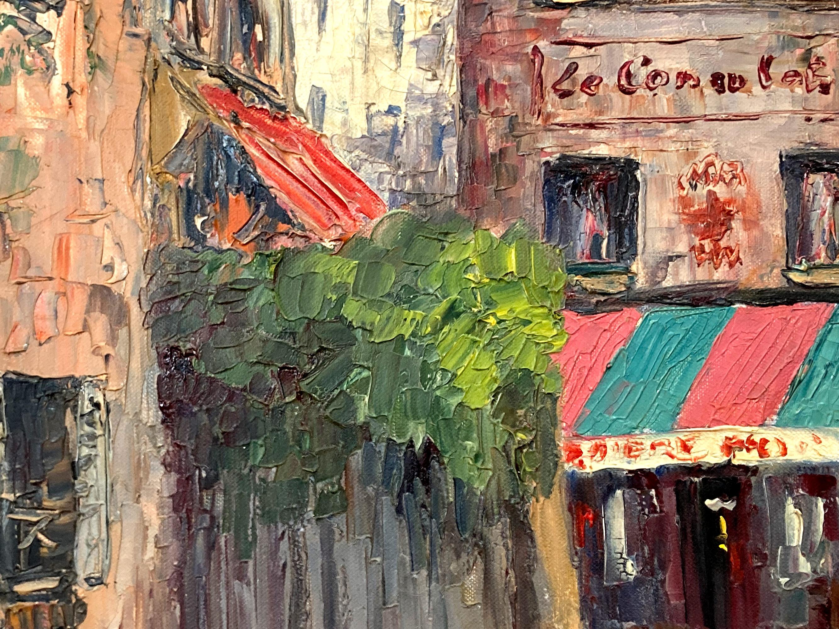« Scène de rue parisienne » - Peinture à l'huile impressionniste française représentant Paris avec des personnages - Post-impressionnisme Painting par Georges Guerin