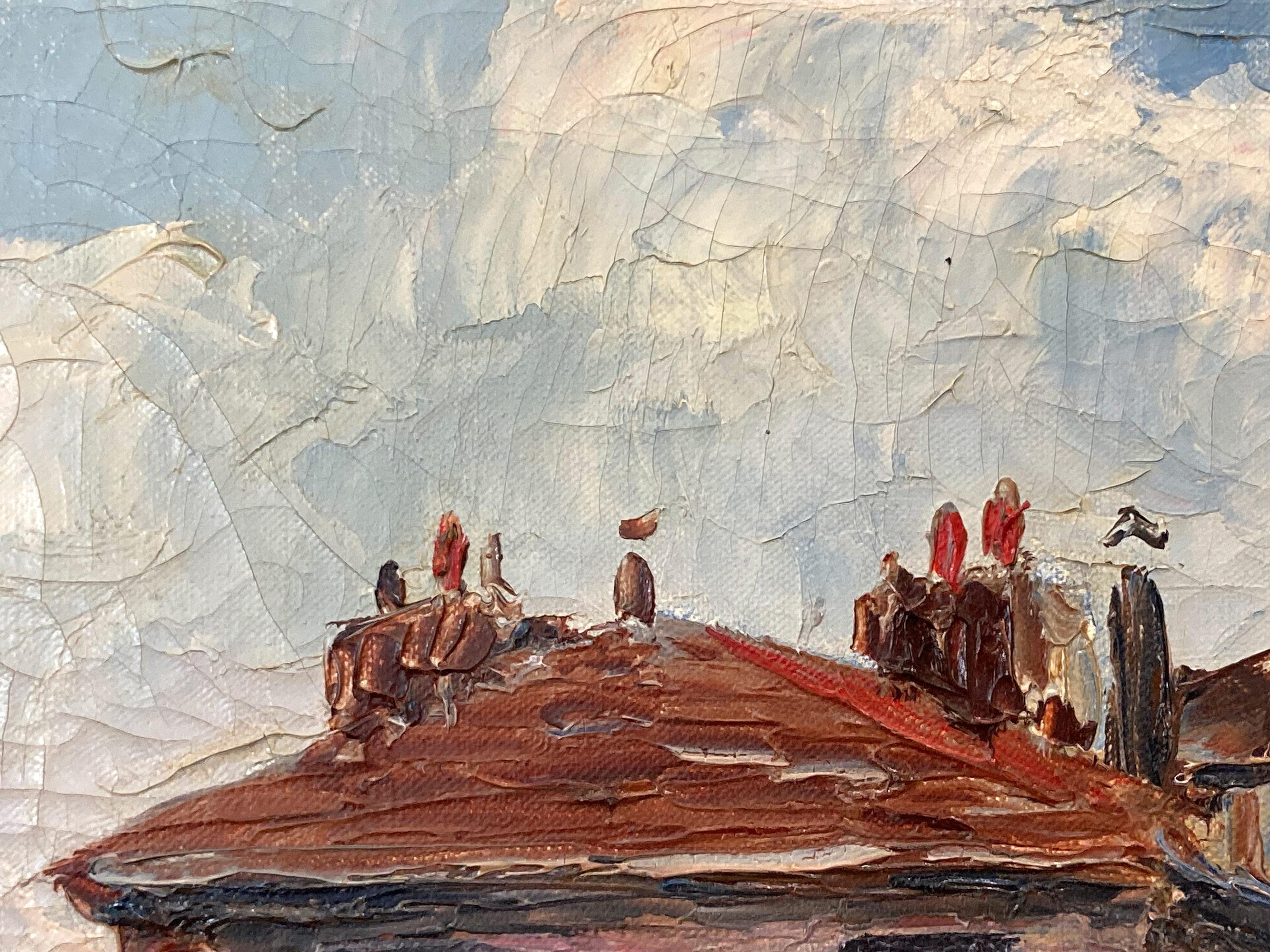 « Scène de rue parisienne » - Peinture à l'huile impressionniste française représentant Paris avec des personnages en vente 2