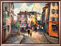 "Parisian Street Scene" French Impressionist Oil Painting of Paris with Figures