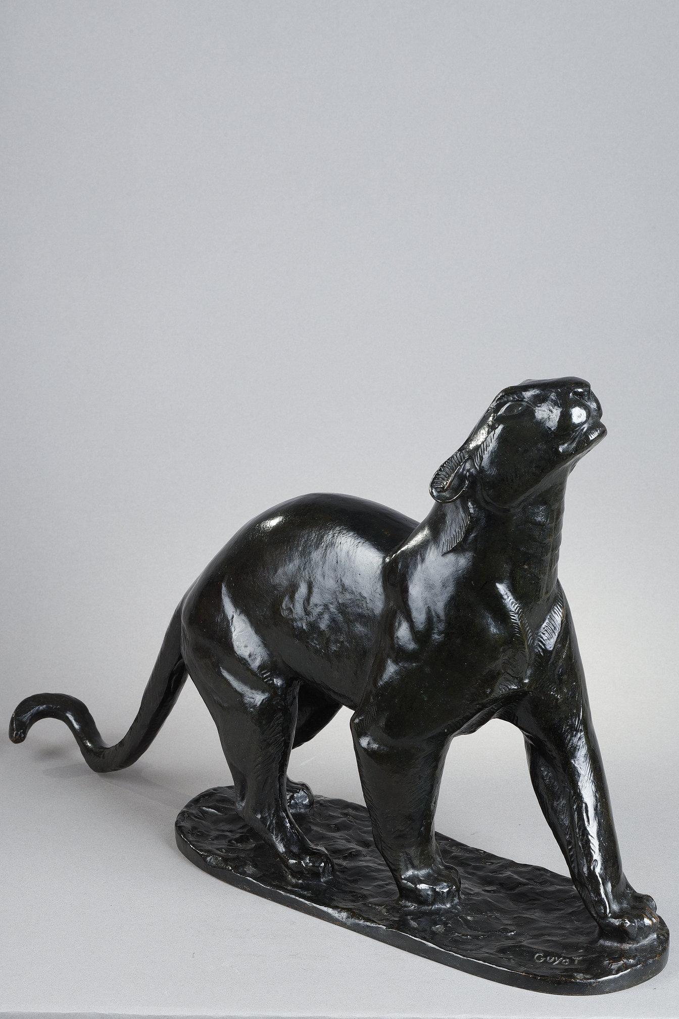 Panther sniffing
by Georges GUYOT (1885-1972)

Sculpture in bronze with a nuanced greenish black patina
signed on the base 