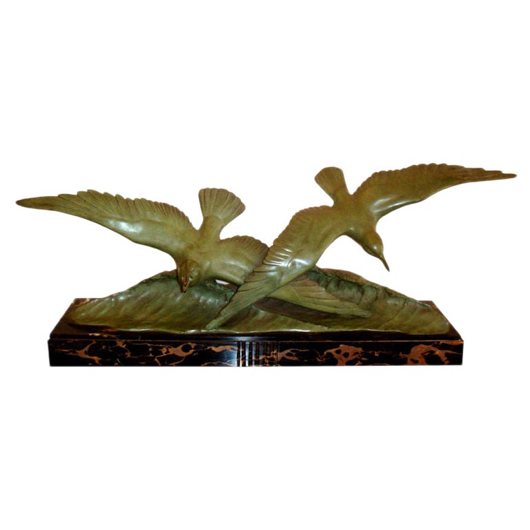 Georges H. Laurent  Scultura animale in bronzo del periodo Art Déco Gabbiani Francia 1930