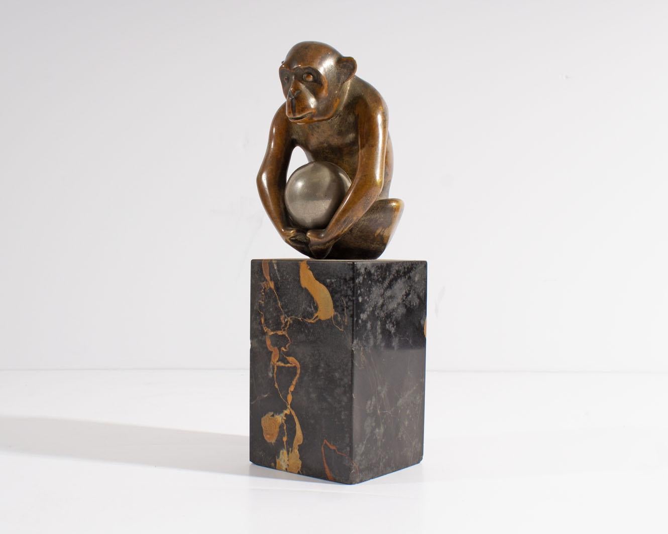 Art Deco Georges H. Laurent Bronze Monkey Sculpture
