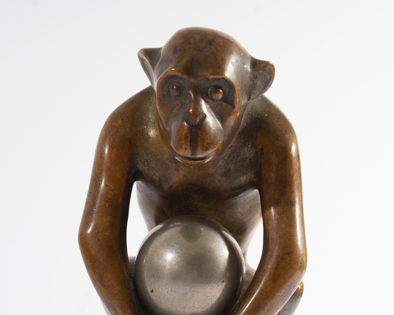 French Georges H. Laurent Bronze Monkey Sculpture