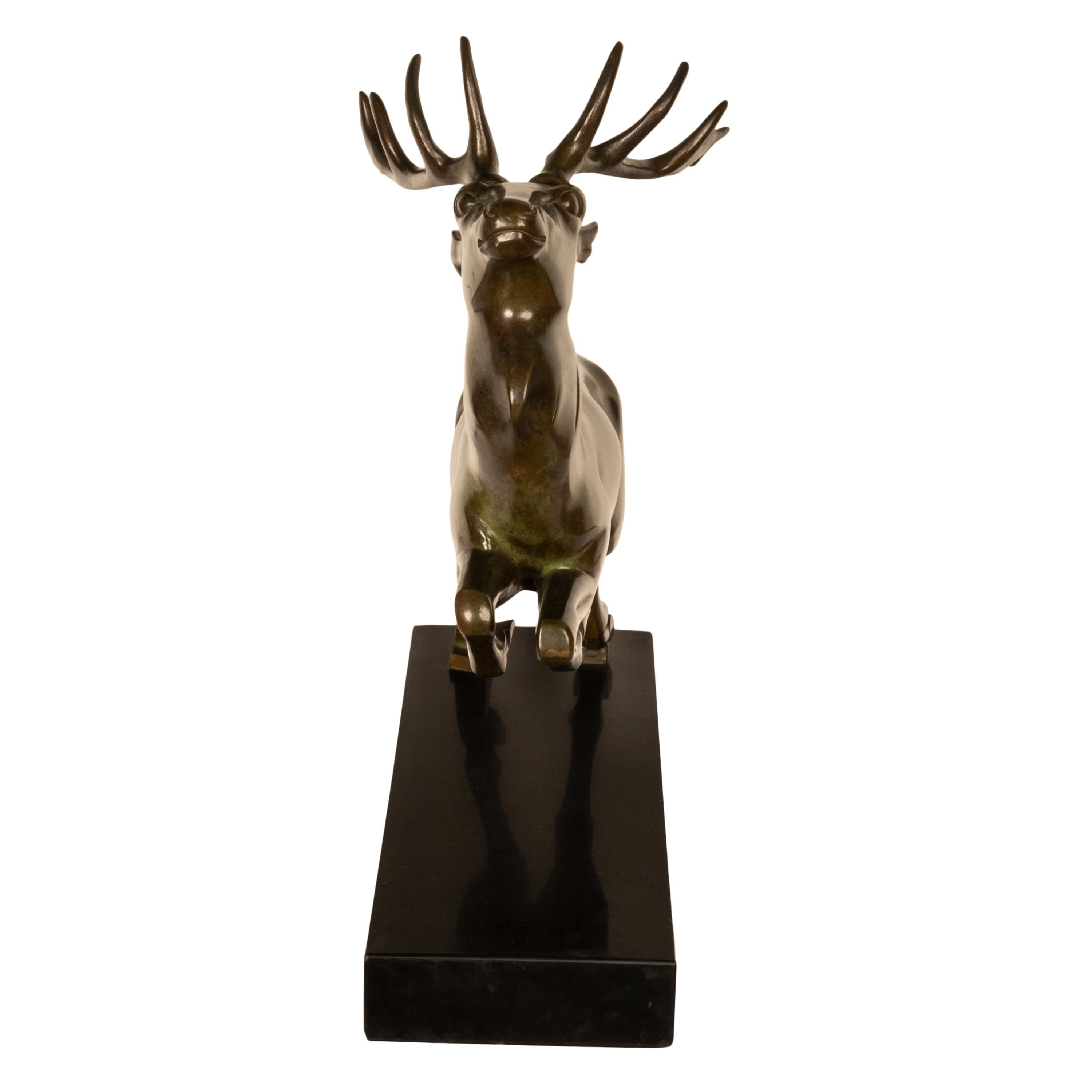 Antique French Art deco Leaping Stag Bronze Statue Sculpture Bronze marble 1925 For Sale 9