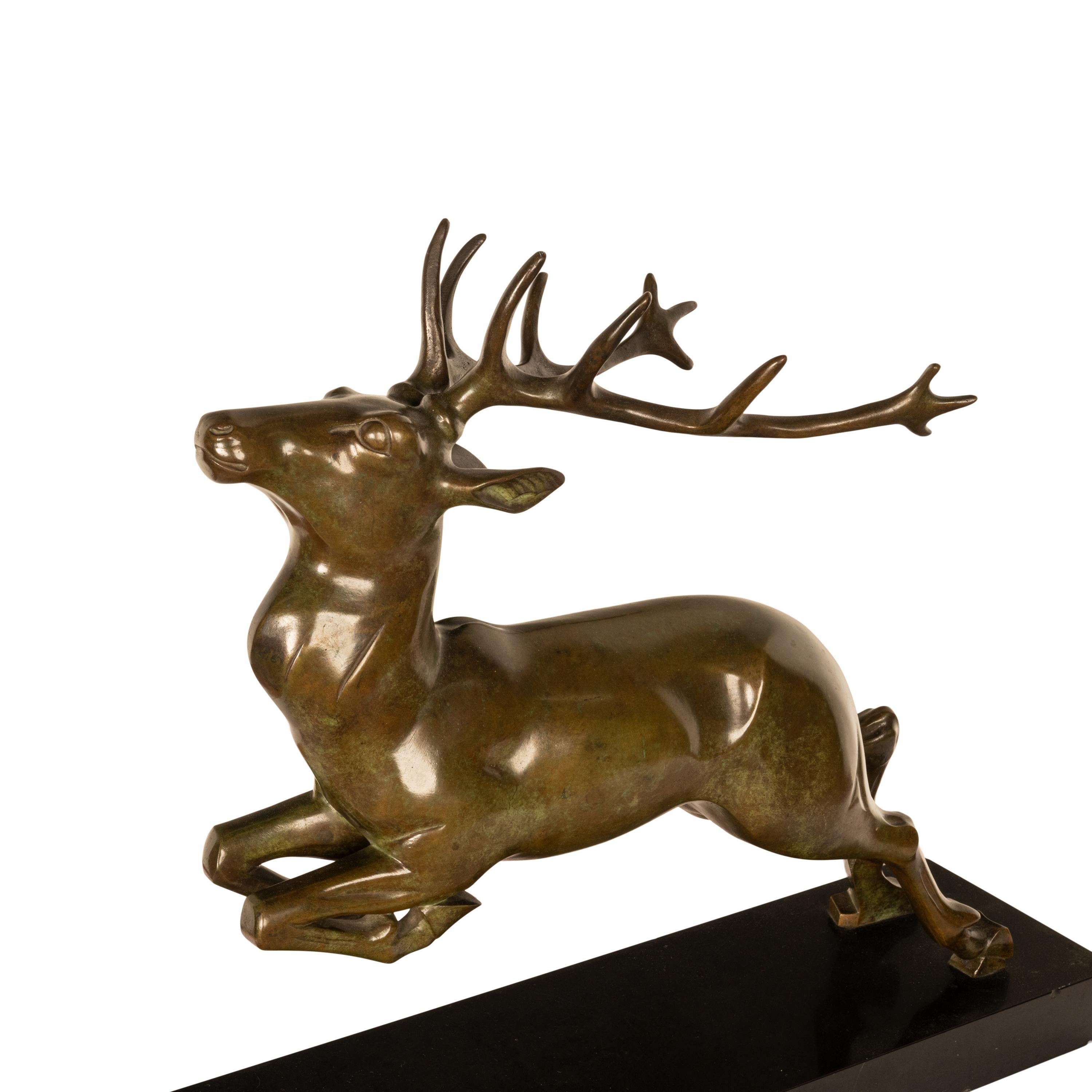 Antique French Art deco Leaping Stag Bronze Statue Sculpture Bronze marble 1925 For Sale 10